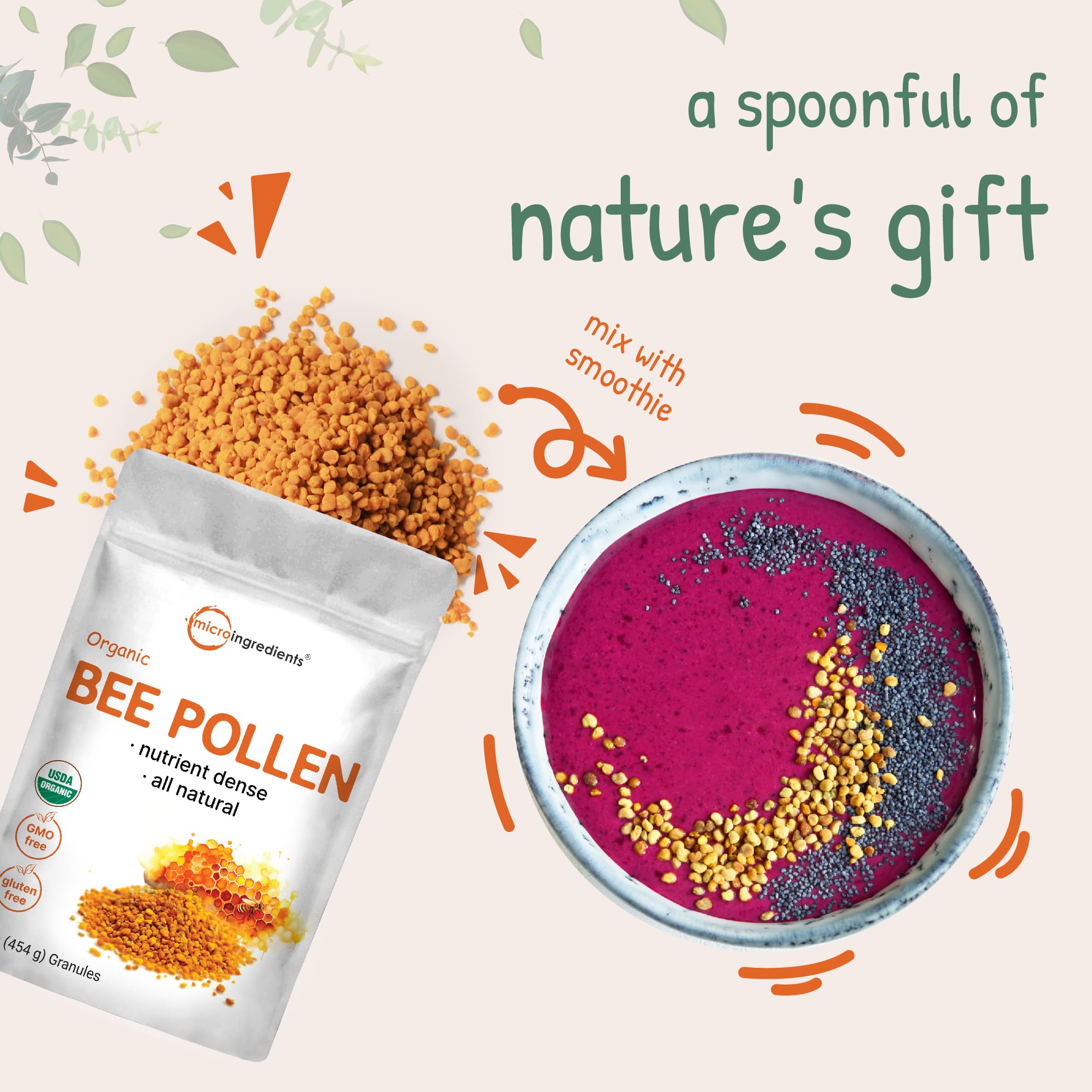 Foto 6 | Gránulos De Polen De Abeja, Microingredientes Orgánicos, 454 G - Venta Internacional.