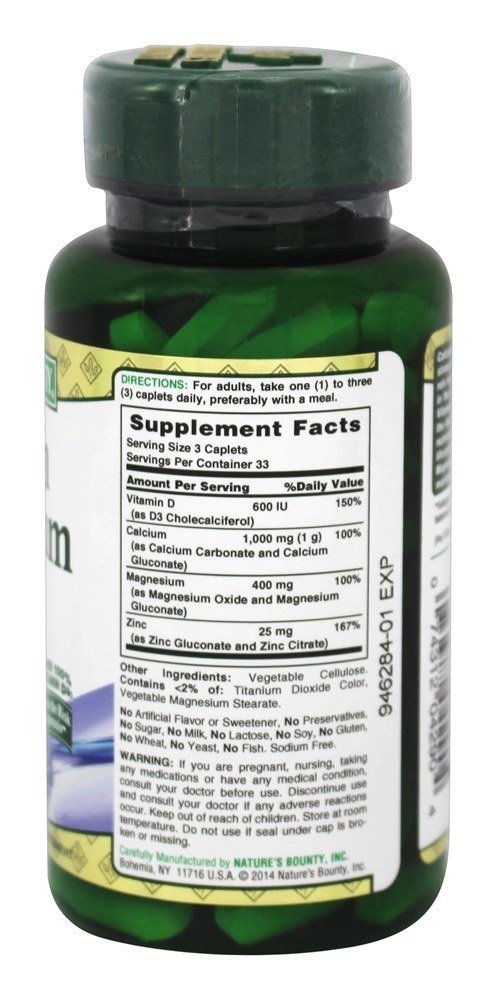 Foto 3 pulgar | Suplemento Nature's Bounty De Calcio, Magnesio Y Zinc 200 Comprimidos - Venta Internacional.