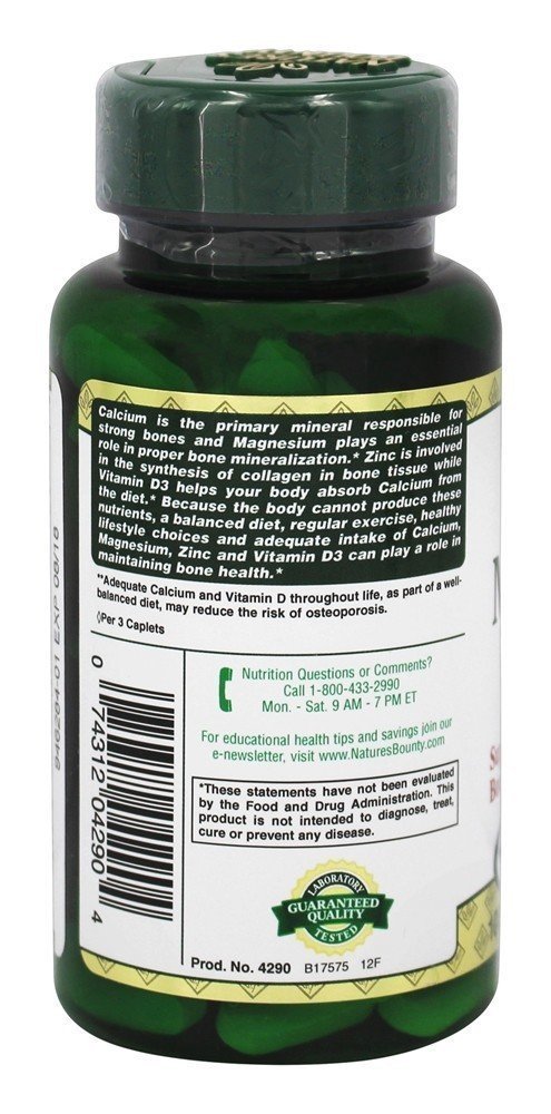Foto 4 pulgar | Suplemento Nature's Bounty De Calcio, Magnesio Y Zinc 200 Comprimidos - Venta Internacional.