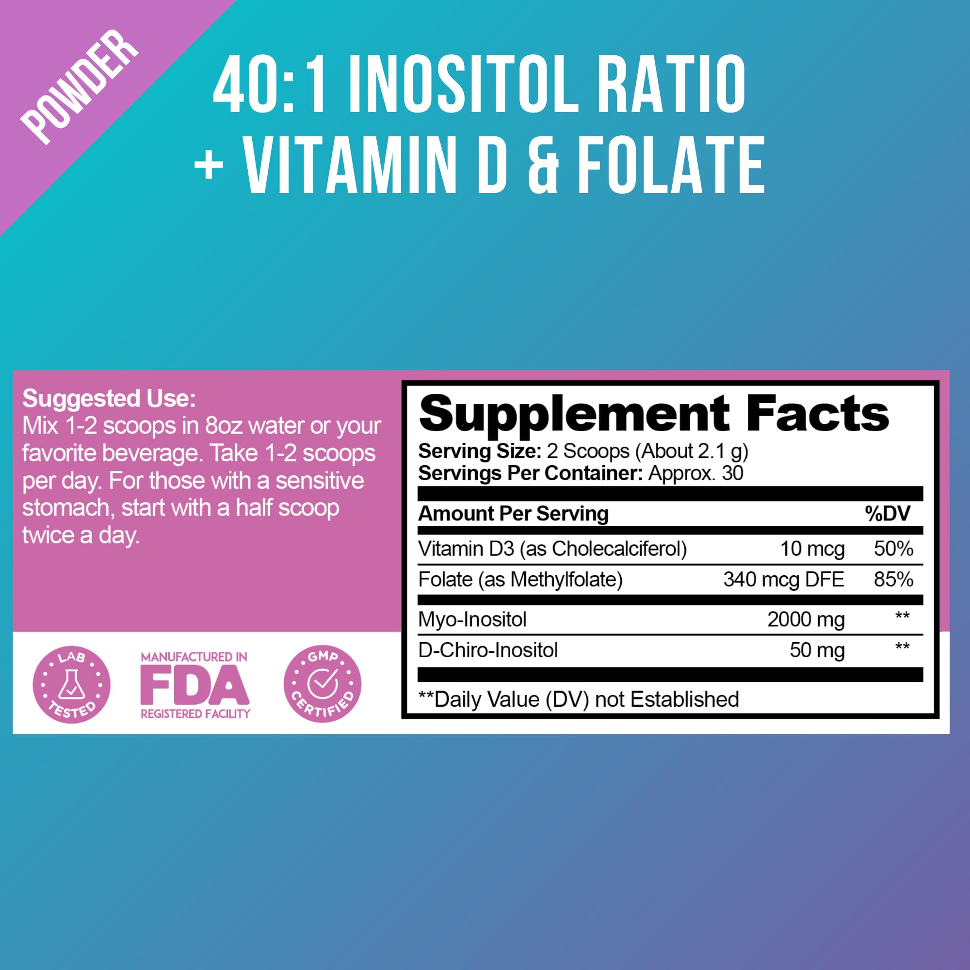 Foto 5 pulgar | Suplemento Optify De Inositol En Polvo Con Folato Y Vitamina D - Venta Internacional.