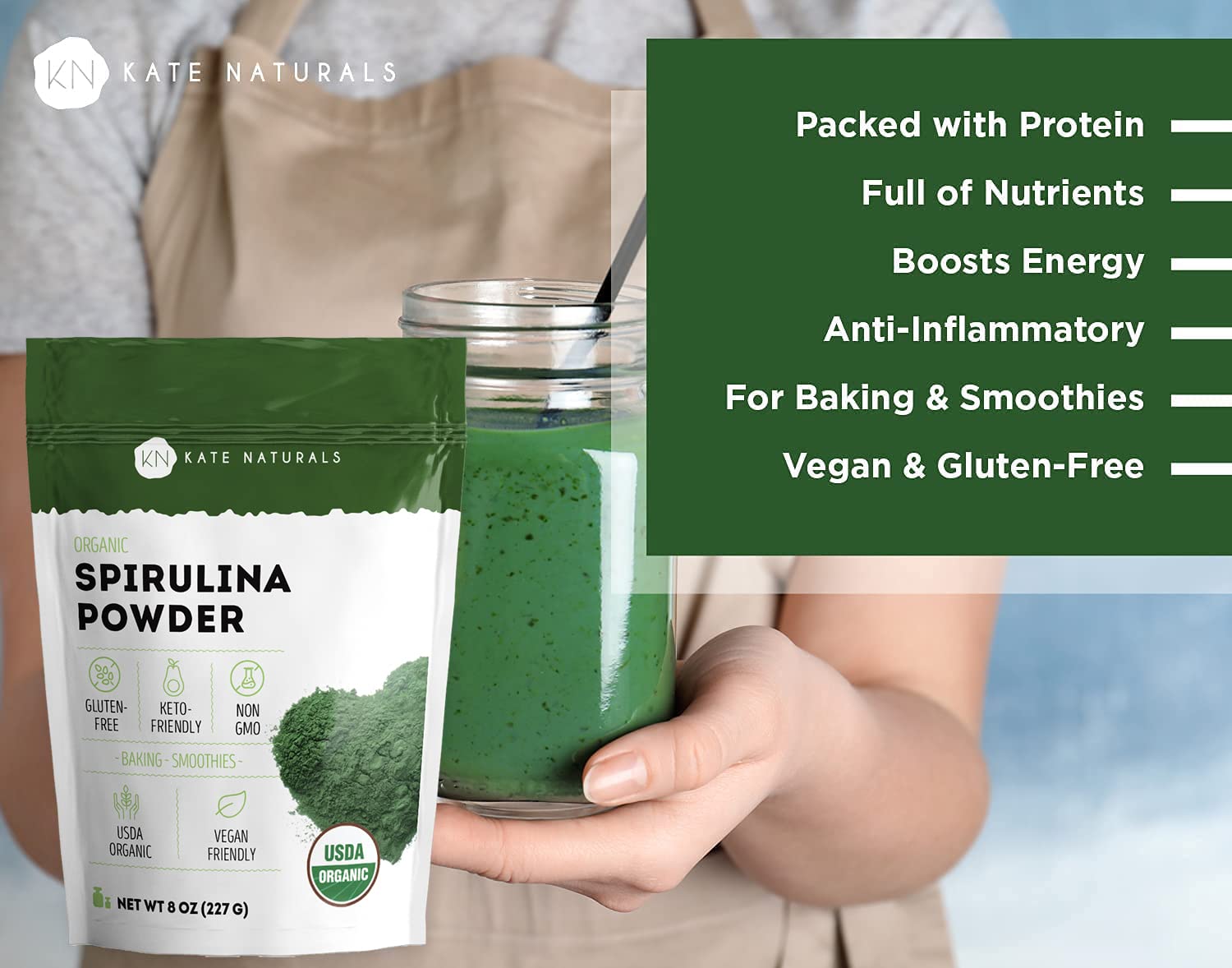 Foto 3 pulgar | Espirulina En Polvo Kate Naturals Organic 240 Ml Para Apoyo Inmunológico - Venta Internacional.