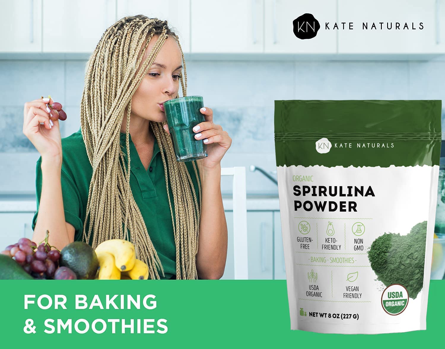 Foto 4 pulgar | Espirulina En Polvo Kate Naturals Organic 240 Ml Para Apoyo Inmunológico - Venta Internacional.