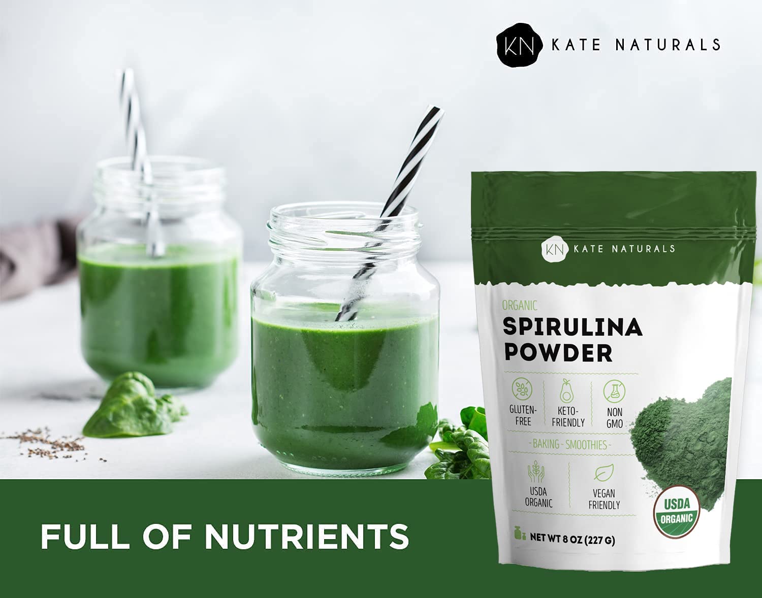 Foto 5 pulgar | Espirulina En Polvo Kate Naturals Organic 240 Ml Para Apoyo Inmunológico - Venta Internacional.