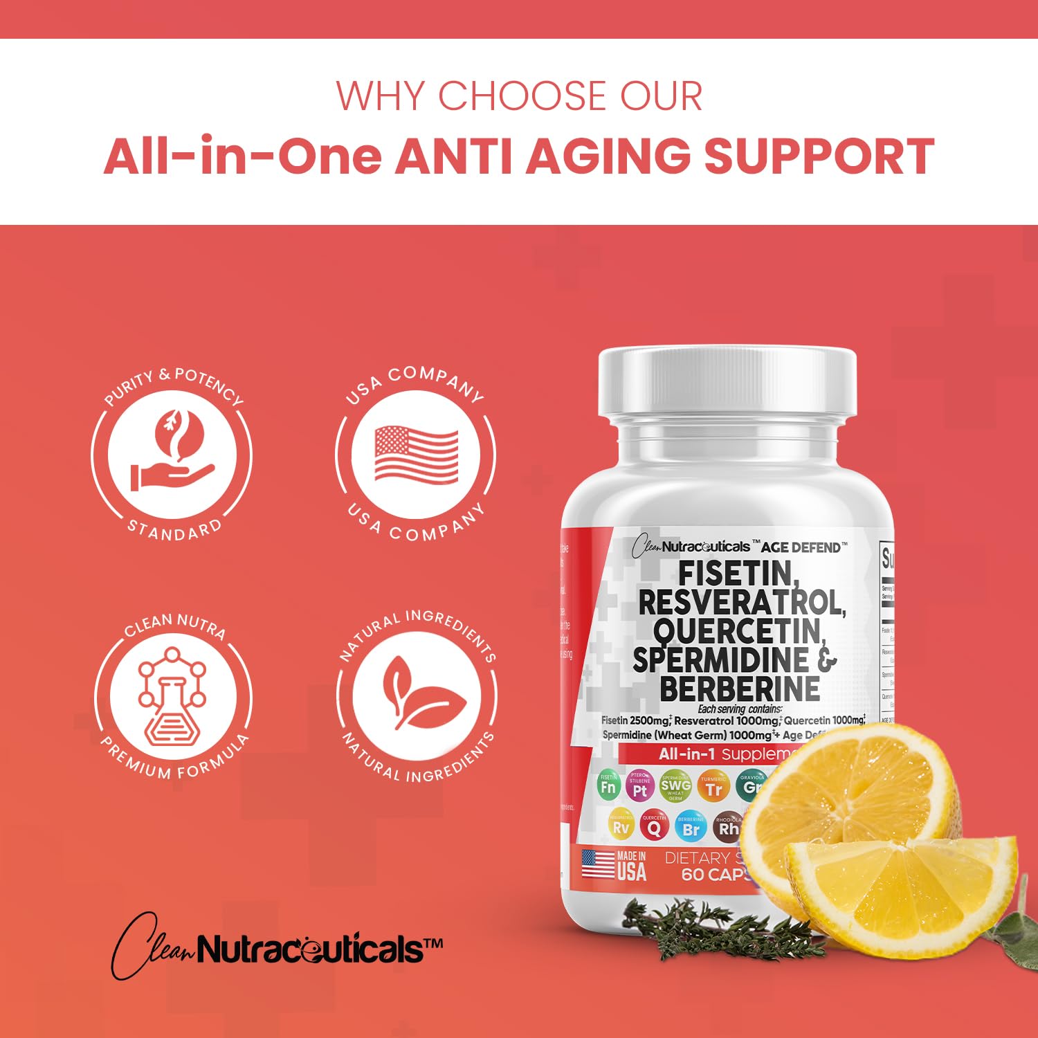 Foto 5 pulgar | Suplemento Clean Nutraceuticals Age Defend Fisetin 2500 Mg - Venta Internacional.