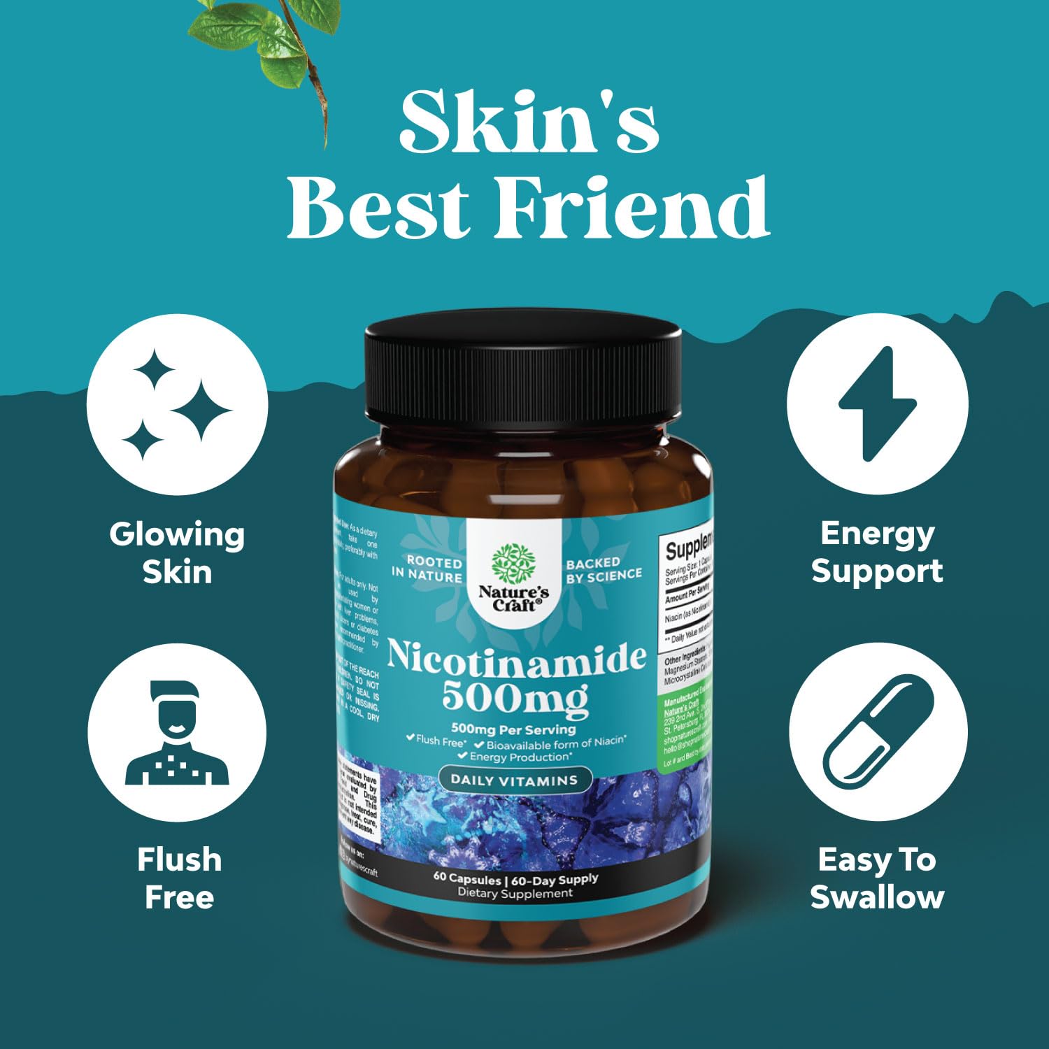 Foto 4 pulgar | Suplemento Natures Craft Con Vitamina B3 Y Niacinamida, 500 Mg, 60 Cápsulas - Venta Internacional.