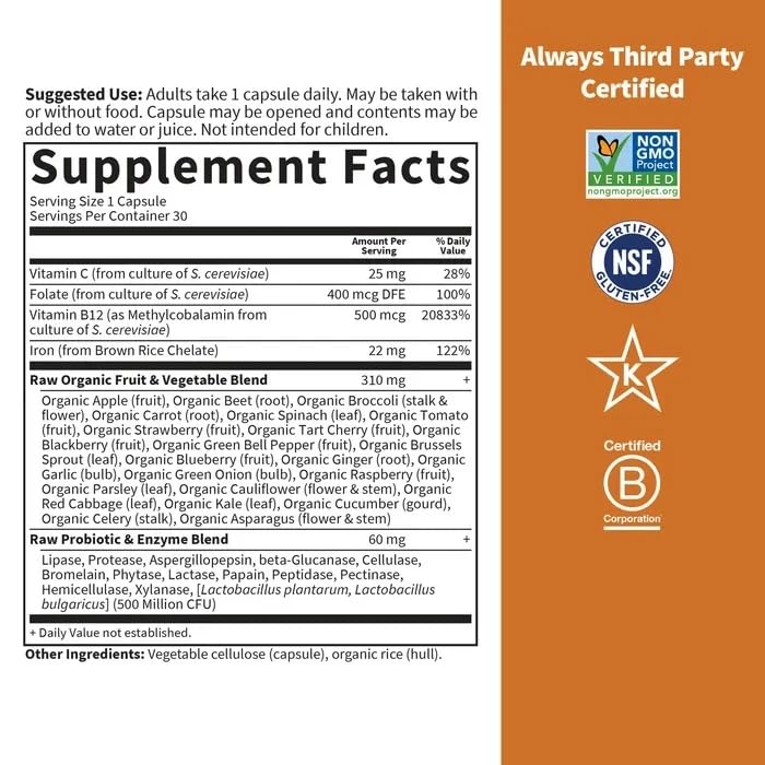 Foto 6 pulgar | Suplemento Garden Of Life Vitamin Code Raw Iron 30 Cápsulas - Venta Internacional.