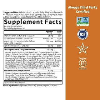 Foto 5 | Suplemento Garden Of Life Vitamin Code Raw Iron 30 Cápsulas - Venta Internacional.