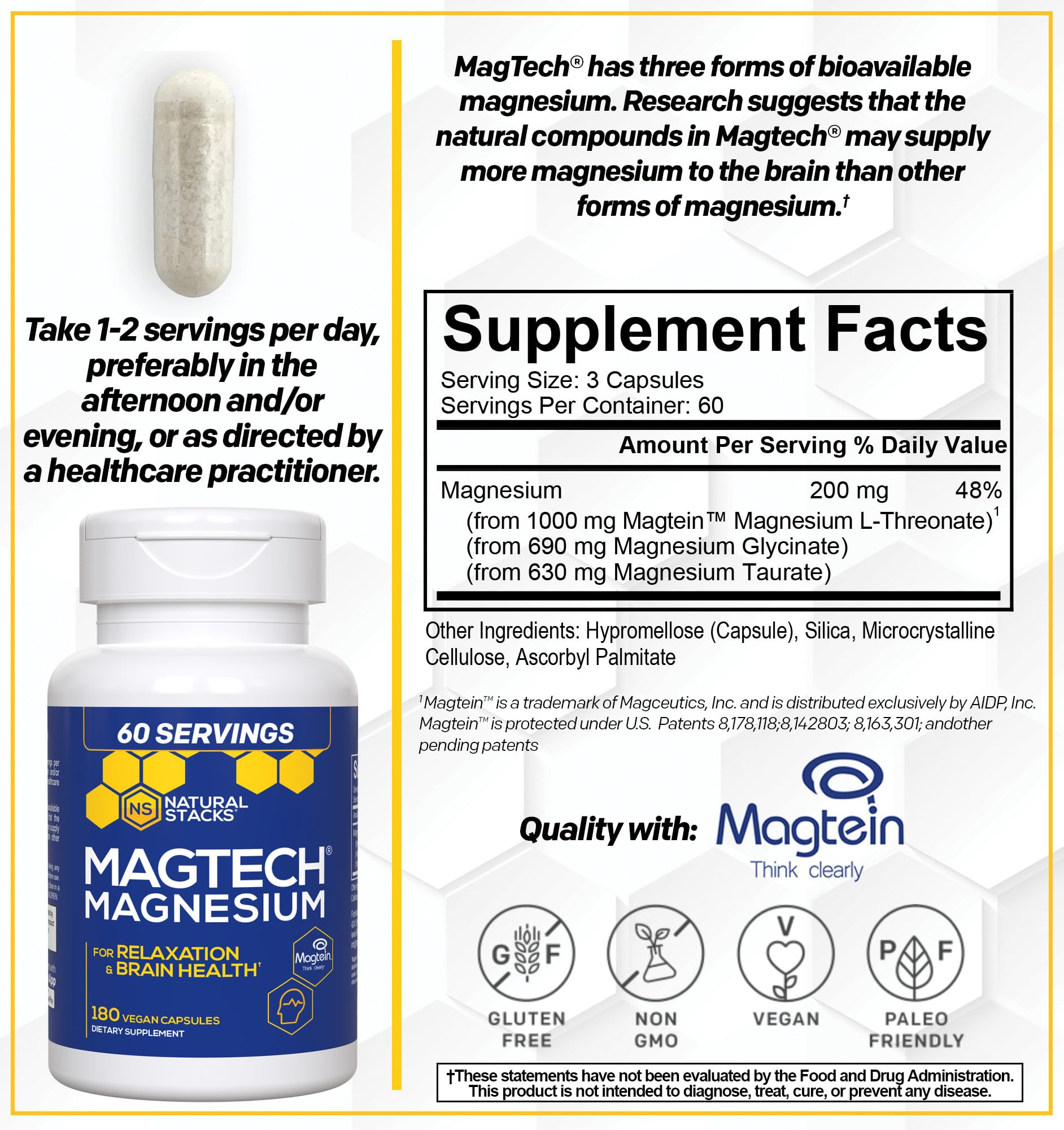 Foto 2 | Suplemento Natural Stacks Magtech Magmagnesio 180 Cápsulas - Venta Internacional.