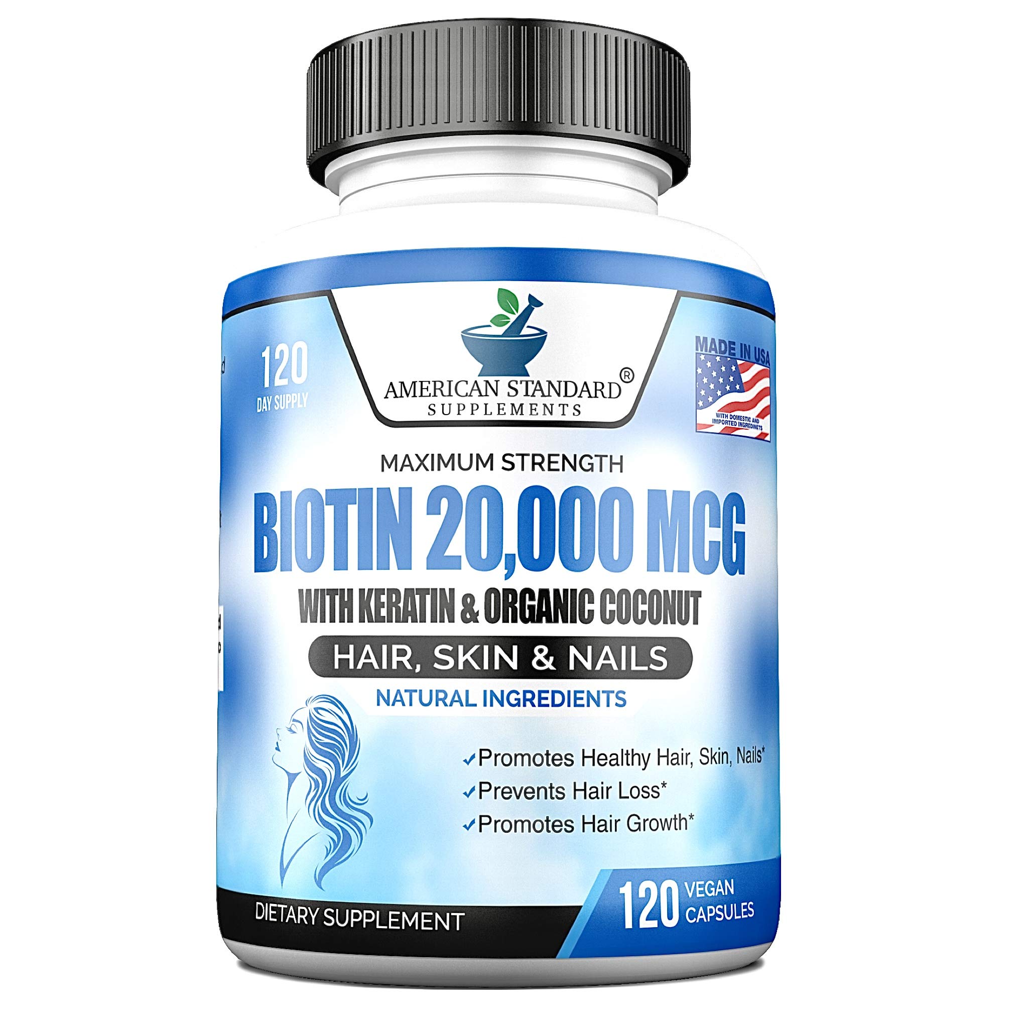 Foto 2 pulgar | Suplementos De Biotina Estándar Estadounidense De 20,000 Mcg Con Queratina - Venta Internacional.