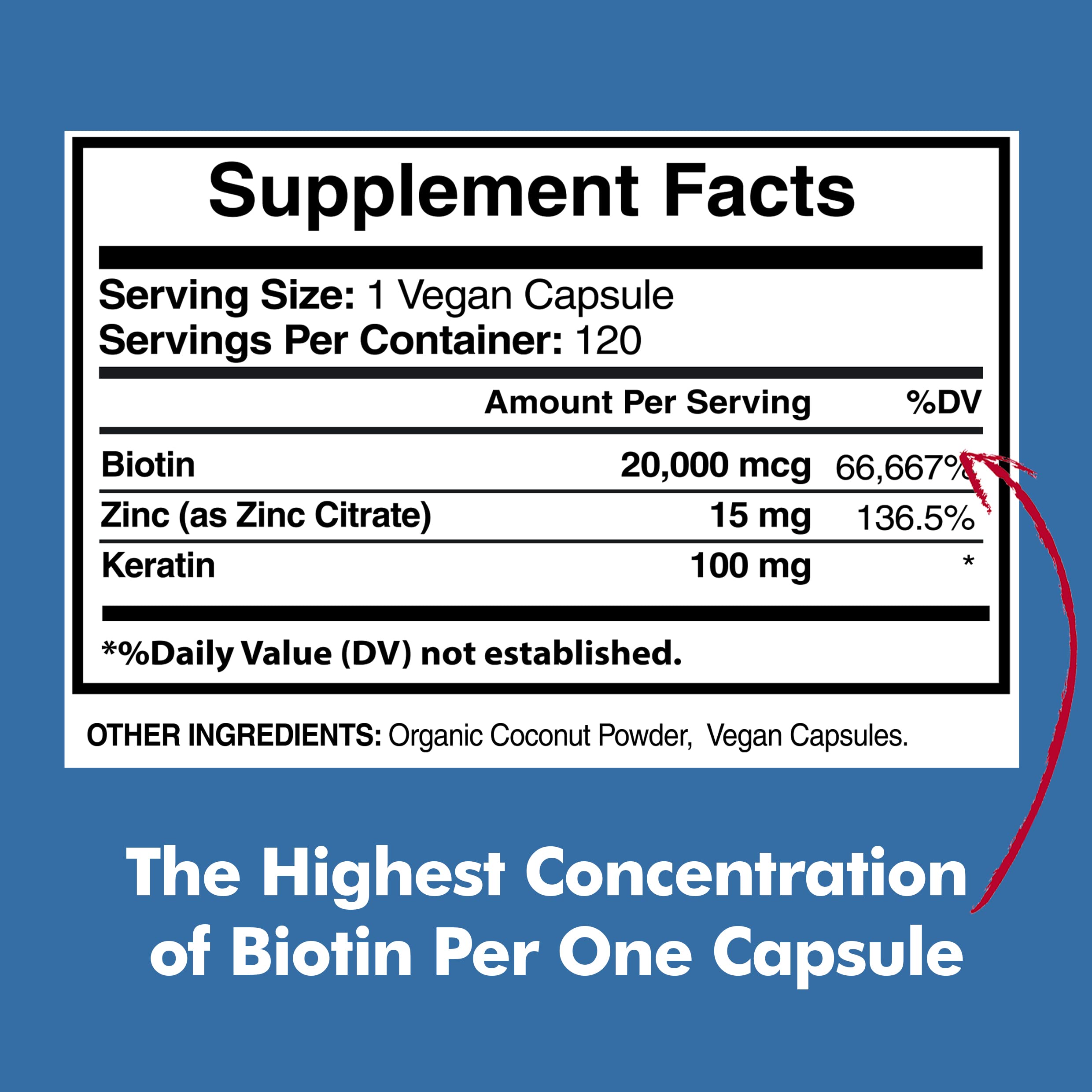 Foto 3 pulgar | Suplementos De Biotina Estándar Estadounidense De 20,000 Mcg Con Queratina - Venta Internacional.
