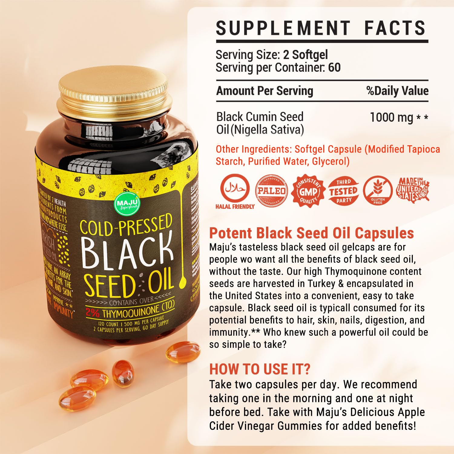 Foto 7 pulgar | Suplemento De Aceite De Semilla Negra Maju Superfoods 500 Mg 120 Cápsulas - Venta Internacional.
