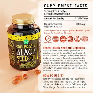 Foto 6 | Suplemento De Aceite De Semilla Negra Maju Superfoods 500 Mg 120 Cápsulas - Venta Internacional.