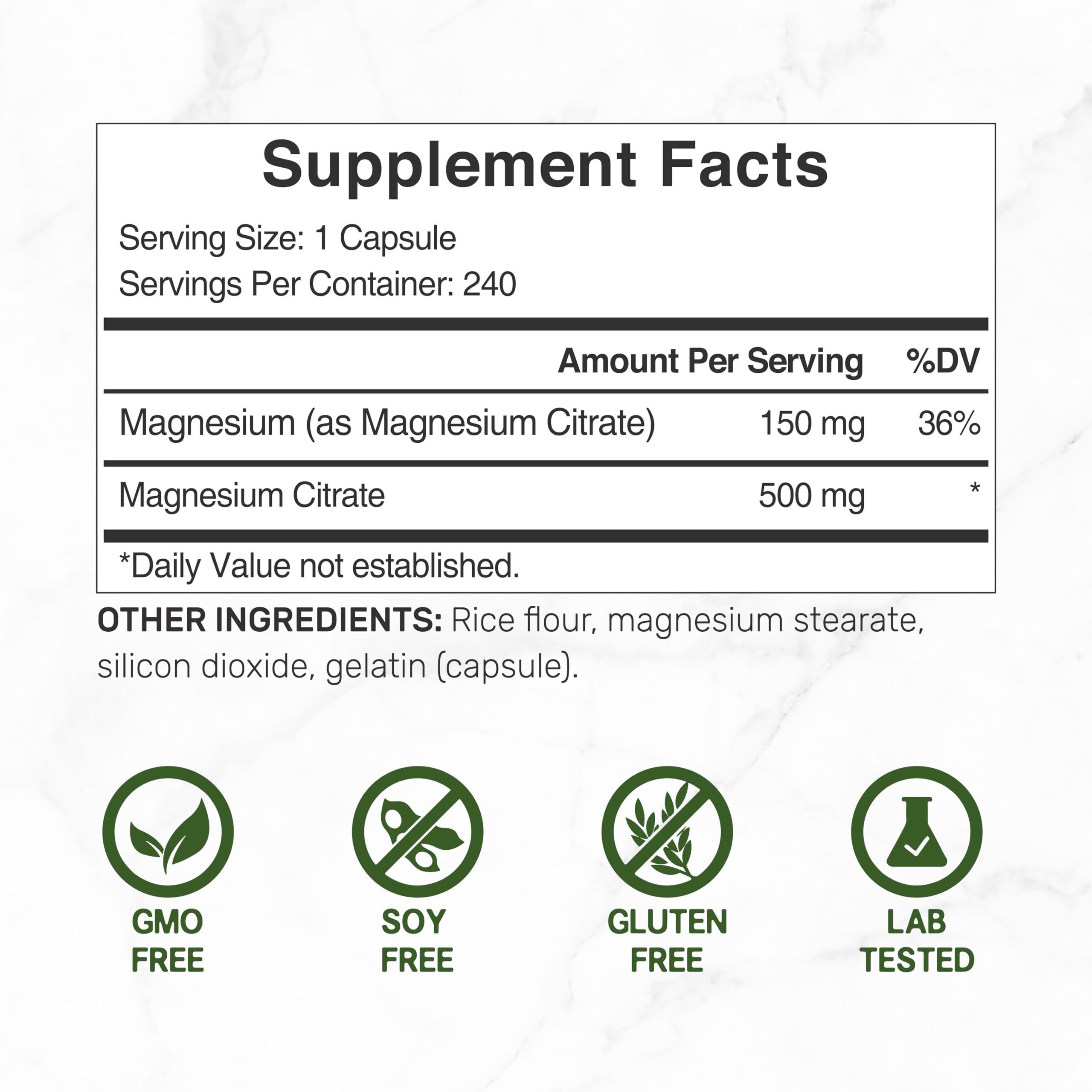 Foto 3 pulgar | Suplemento De Oferta De Citrato De Magnesio, 500 Mg, 240 Cápsulas - Venta Internacional.