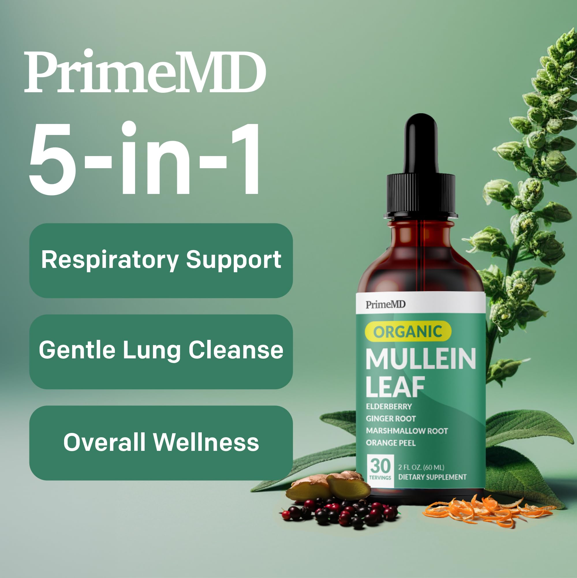 Foto 3 pulgar | Extracto De Hoja De Gordolobo Primemd De Mullein Drops 5 En 1, 60 Ml - Venta Internacional.