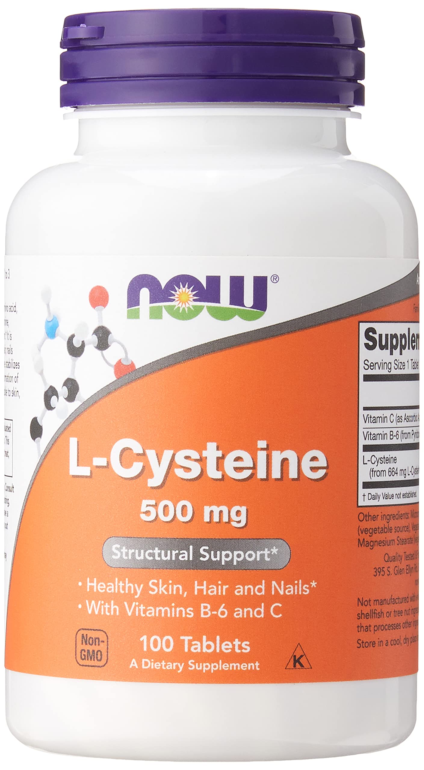 Tabletas Supplement Now Foods De Cisteína (l) De 500 Mg, 100 Unidades - Venta Internacional.