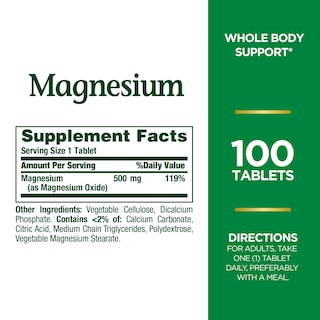 Foto 2 | Suplemento Nature's Bounty Magnesio 500 Mg 100 Comprimidos - Venta Internacional.