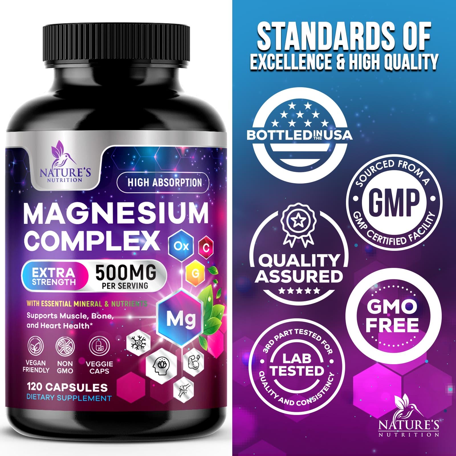 Foto 5 pulgar | Suplemento Complejo De Magnesio Nature's Nutrition 500 Mg 120 Cápsulas - Venta Internacional.