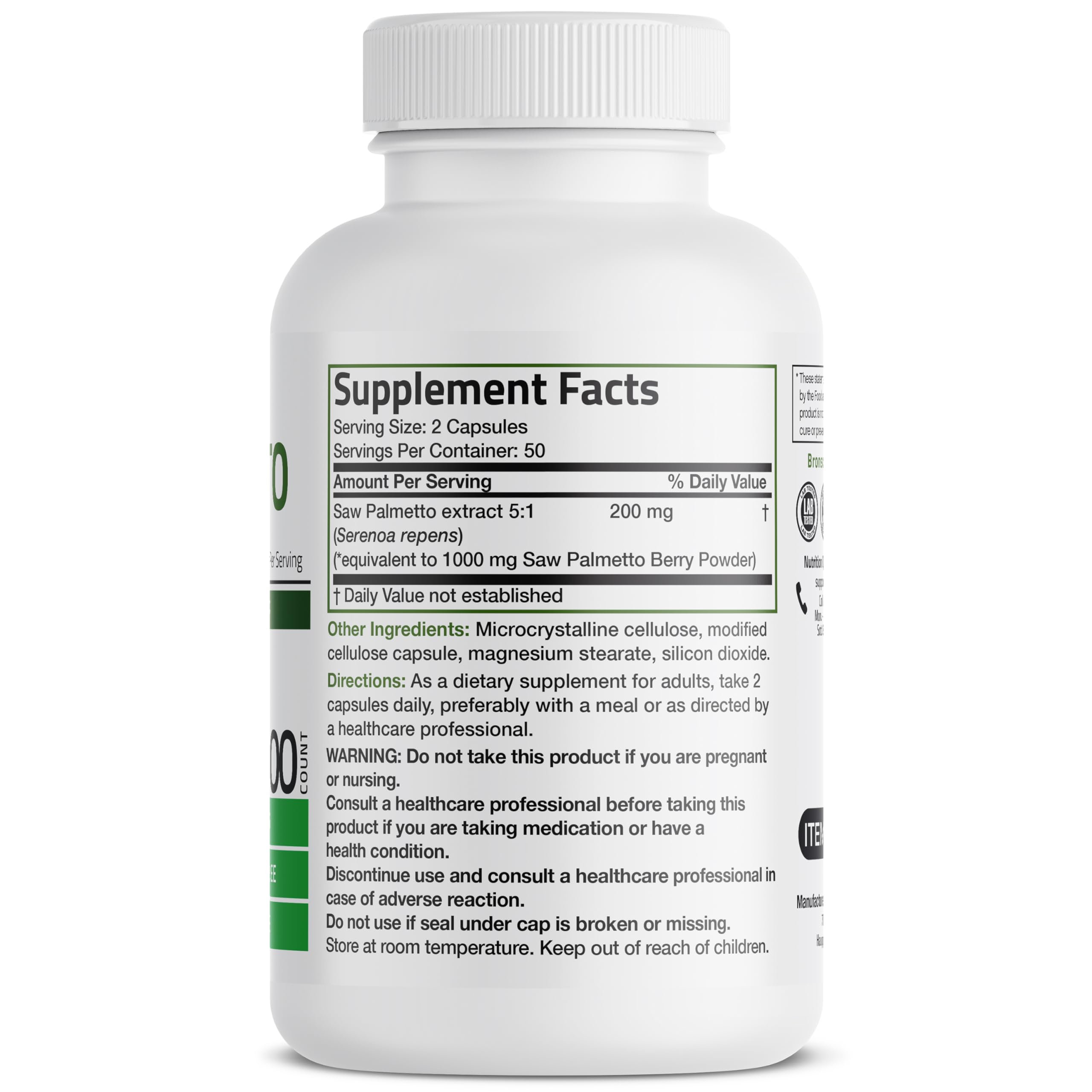 Foto 3 pulgar | Suplemento Bronson Saw Palmetto 1000 Mg Para Próstata 100 Cápsulas - Venta Internacional.