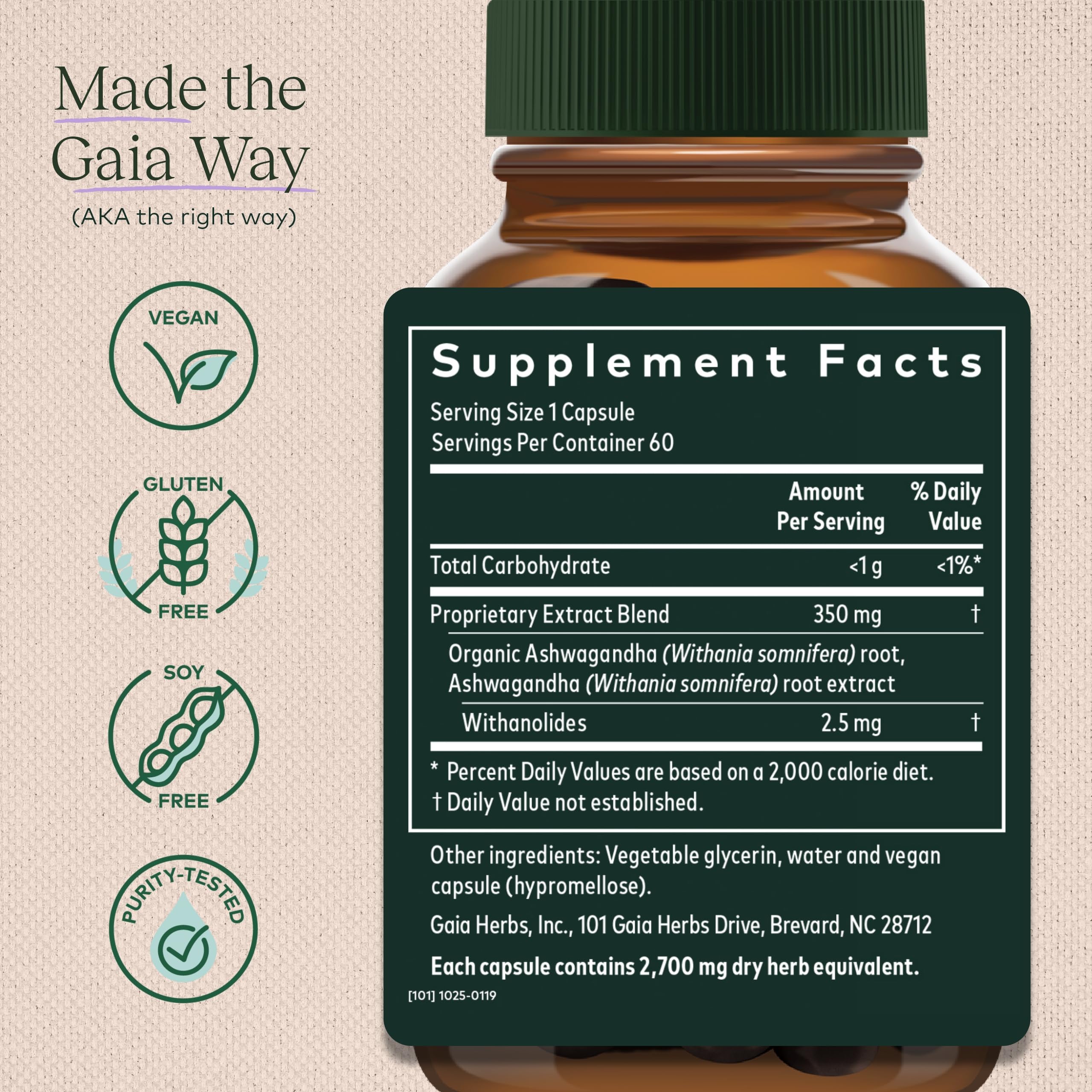 Foto 2 | Suplemento Gaia Herbs De Raíz De Ashwagandha Vegano 60 Cápsulas - Venta Internacional.
