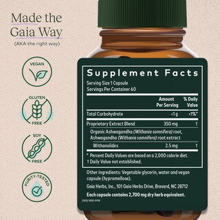 Foto 2 | Suplemento Gaia Herbs De Raíz De Ashwagandha Vegano 60 Cápsulas - Venta Internacional.