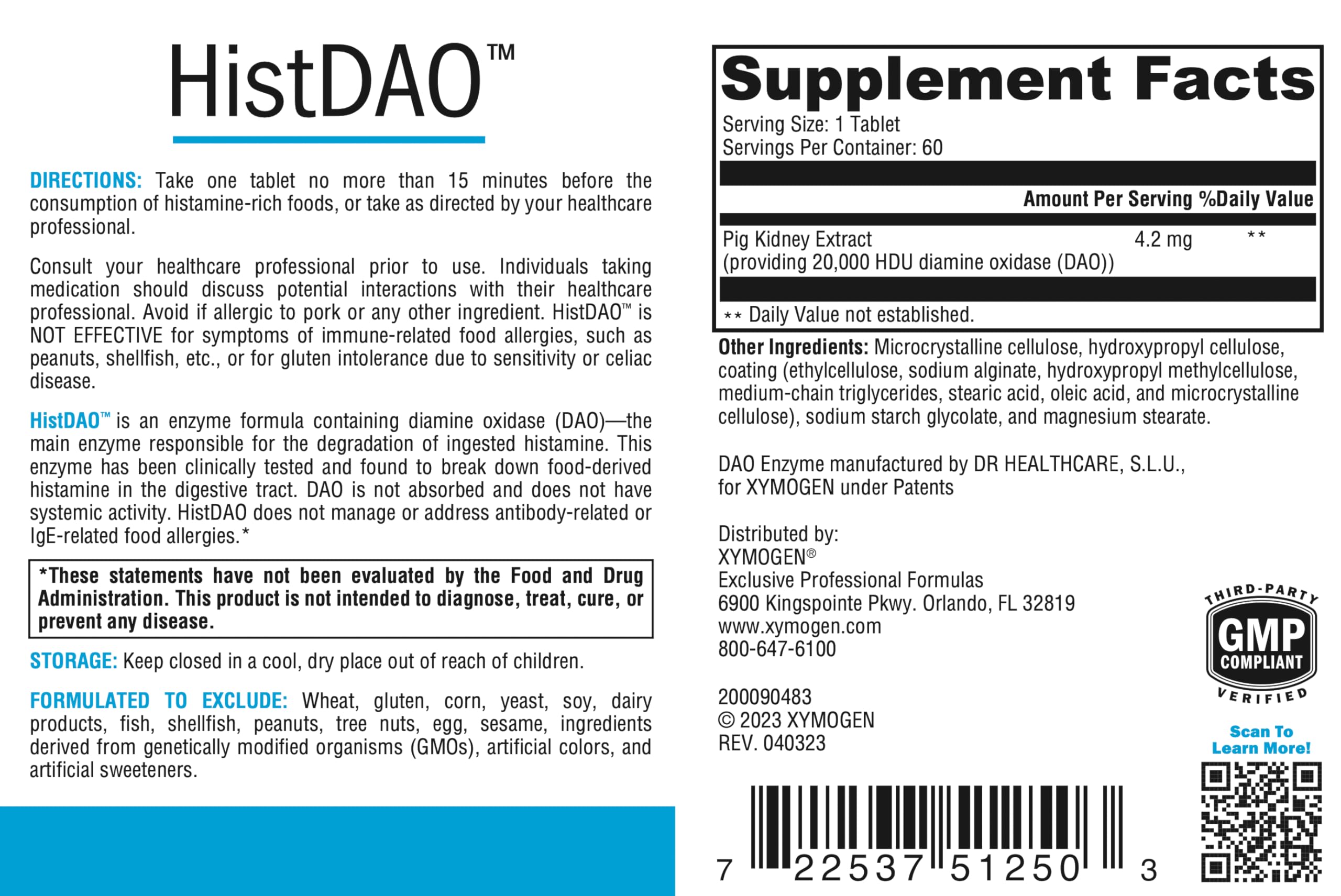Foto 6 pulgar | Suplemento Xymogen Histdao Enzyme Dao 20,000 Hdu 60 Tabletas - Venta Internacional.