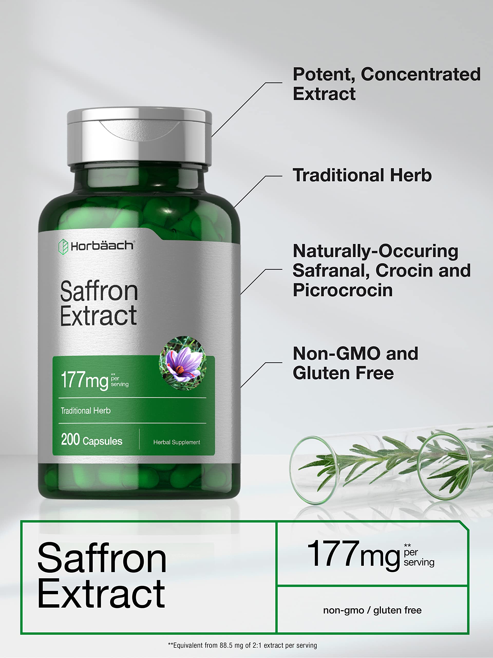 Foto 3 | Suplemento Horbäach, Extracto De Azafrán, Cápsulas, 177 Mg, 200 Unidades - Venta Internacional.