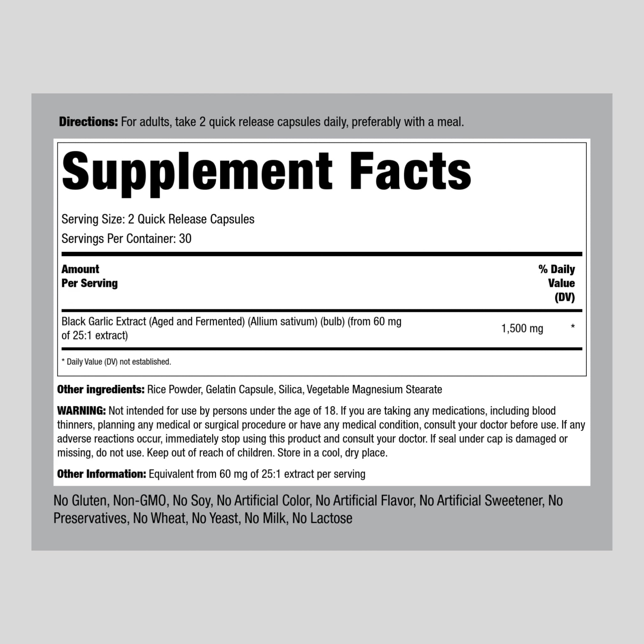 Foto 3 pulgar | Suplemento Piping Rock Black Garlic 1500 Mg 60 Cápsulas - Venta Internacional.