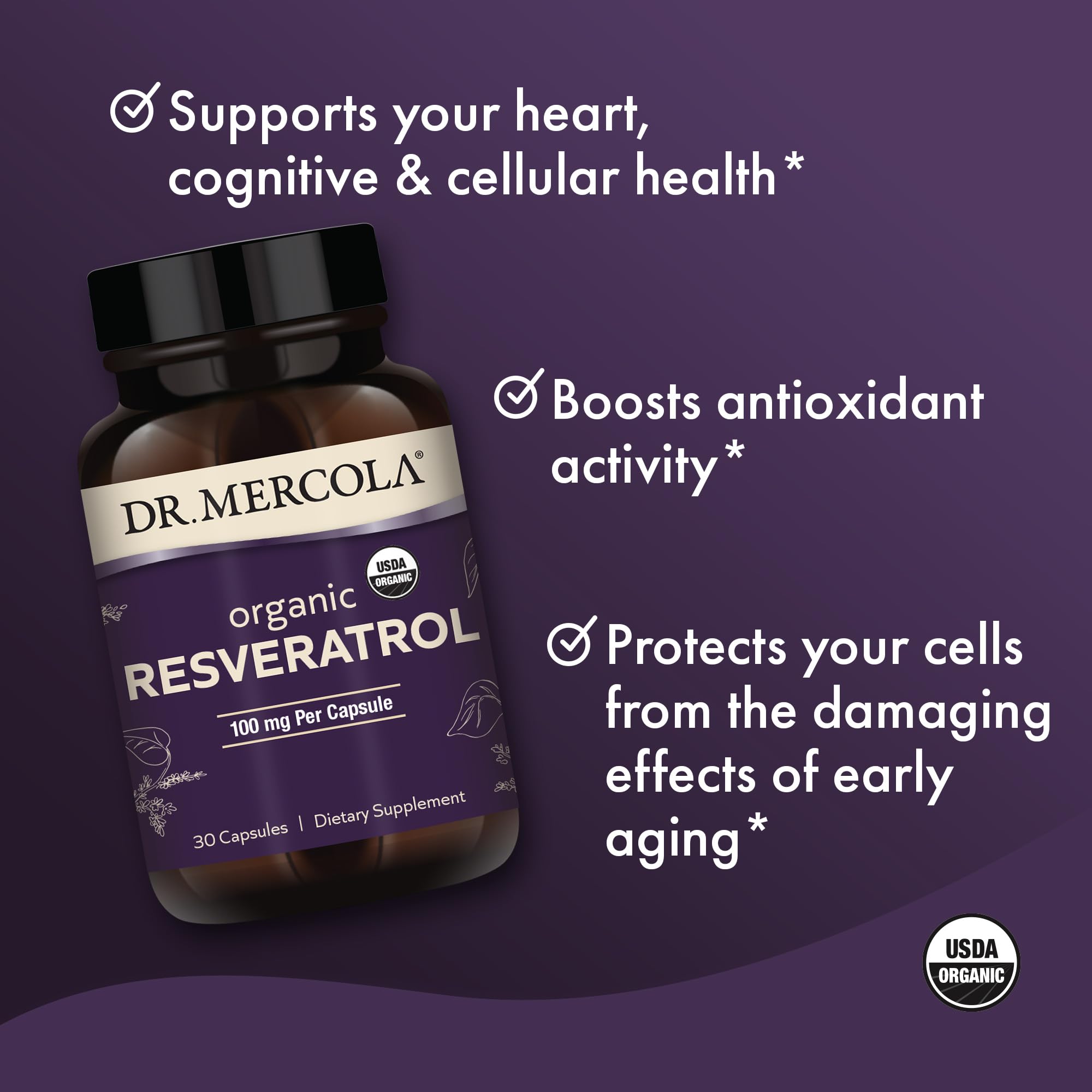 Foto 5 pulgar | Suplemento Dr. Mercola Resveratrol Orgánico 100 Mg 30 Cápsulas - Venta Internacional.