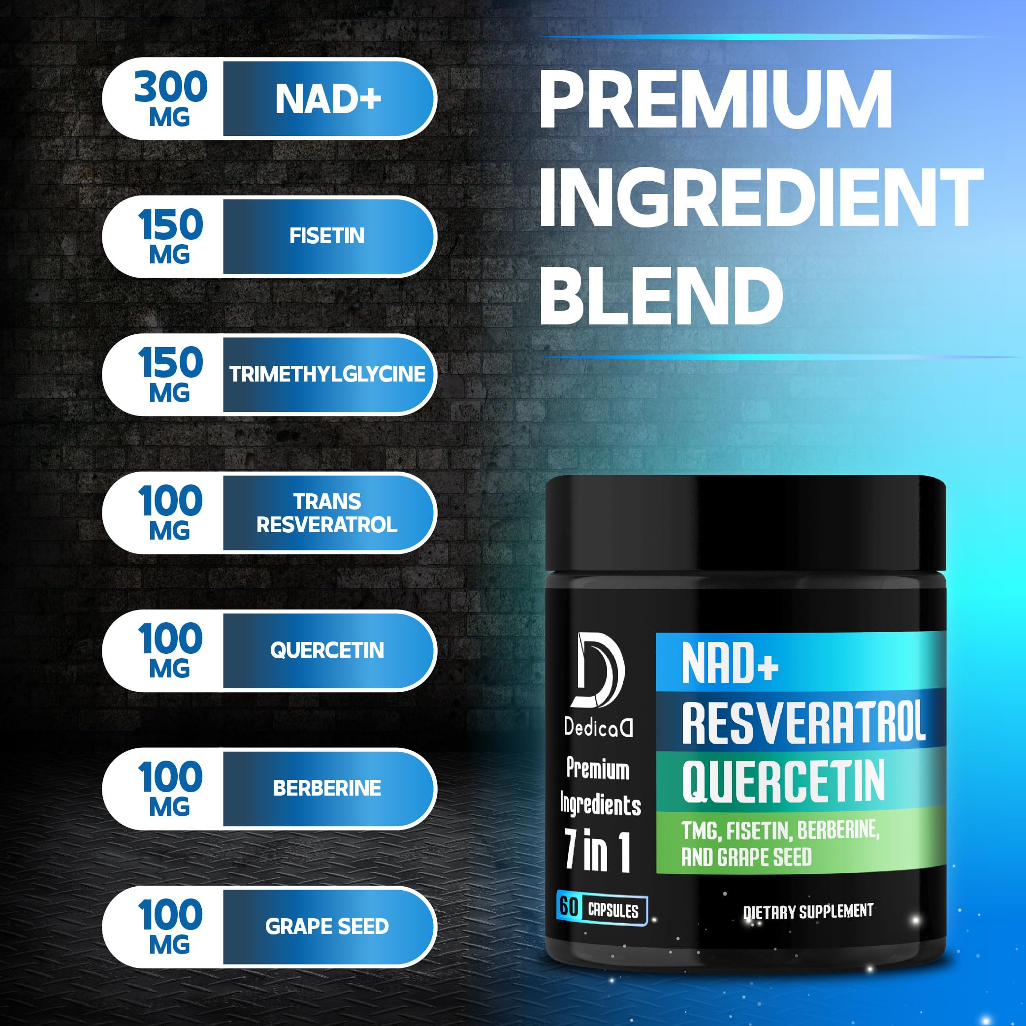 Foto 4 pulgar | Suplemento Dedicad Nad+ 1000 Mg Con Resveratrol Y Quercetina 60 Cápsulas - Venta Internacional.