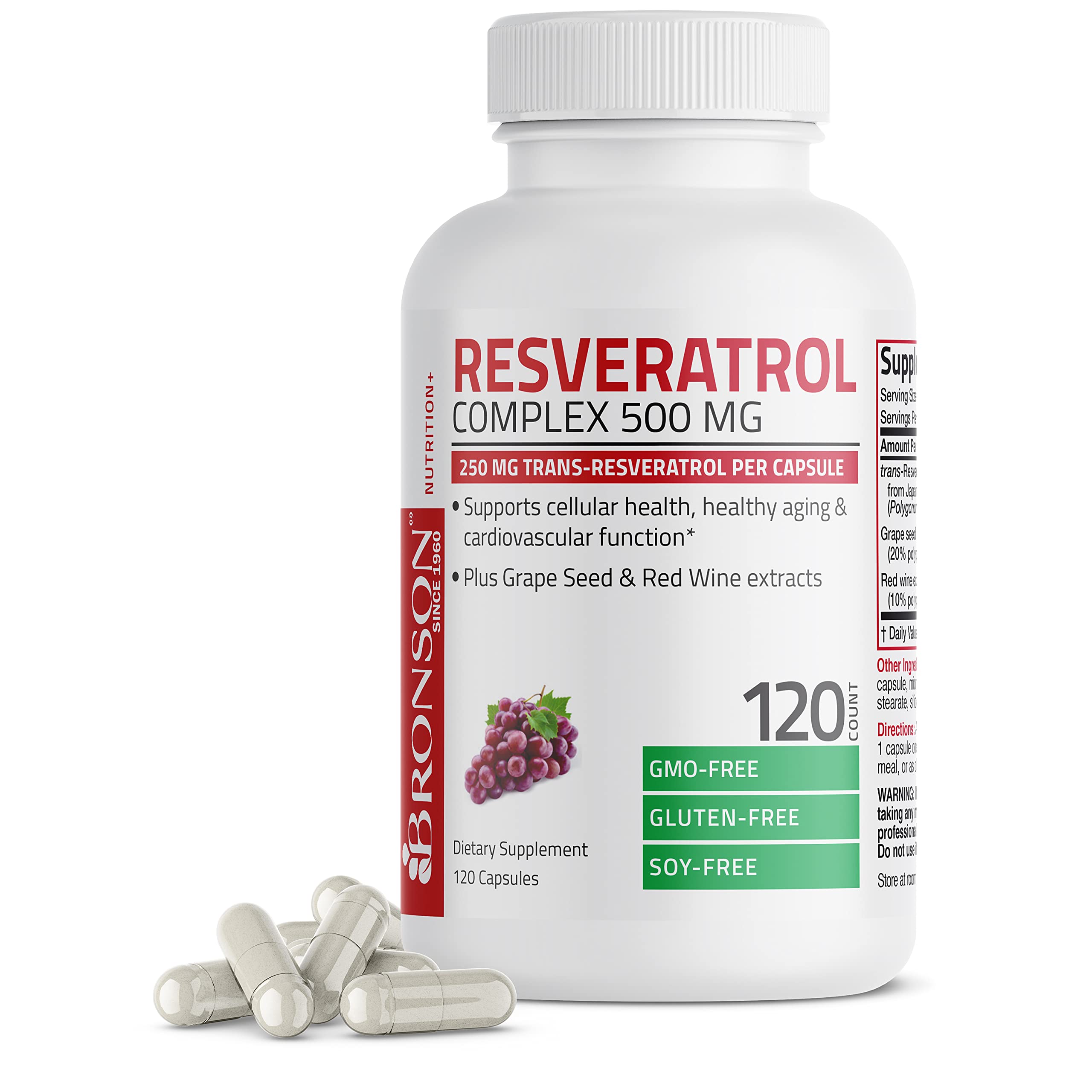 Suplemento Bronson Resveratrol 500 Complex 120 Cápsulas - Venta Internacional.