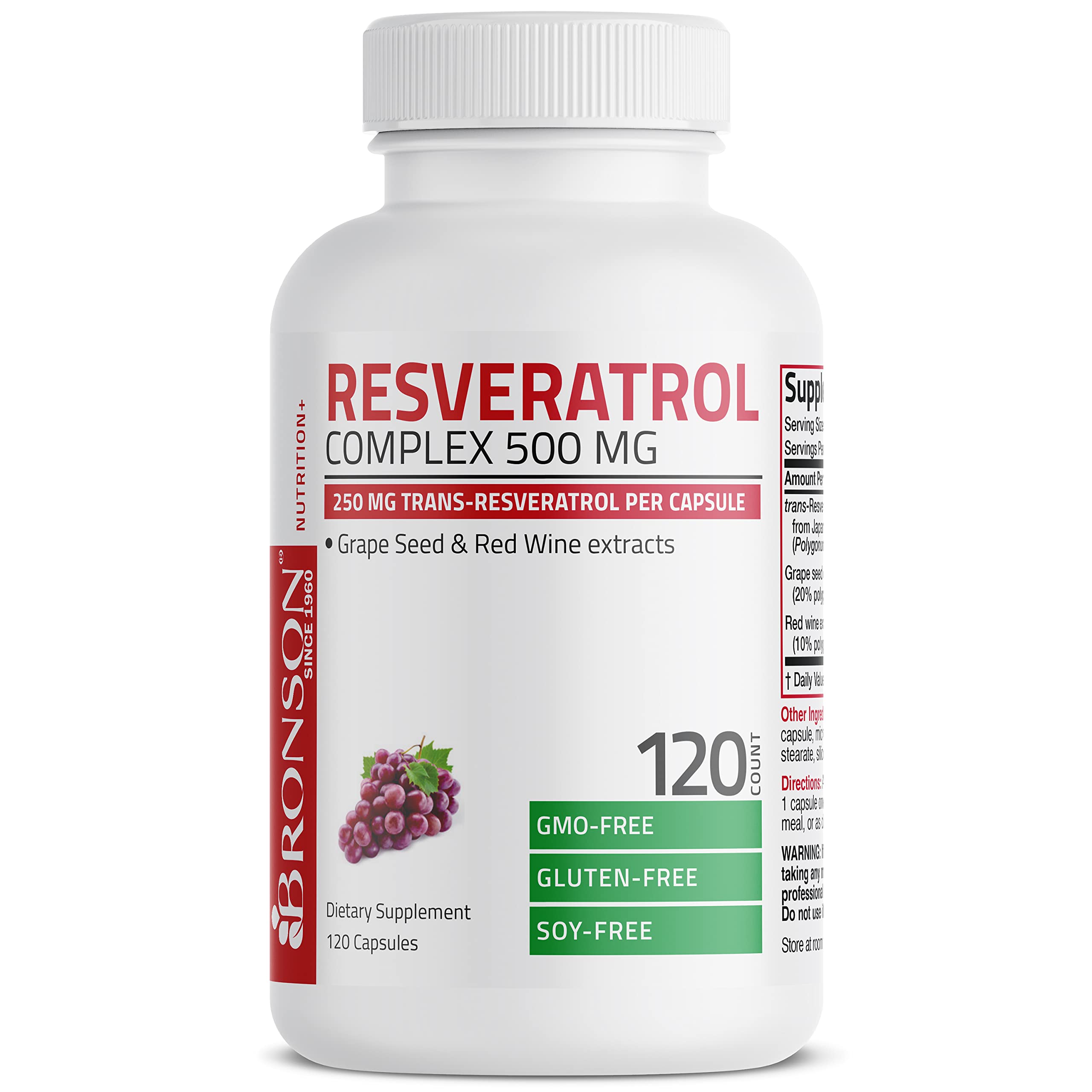 Foto 6 pulgar | Suplemento Bronson Resveratrol 500 Complex 120 Cápsulas - Venta Internacional.