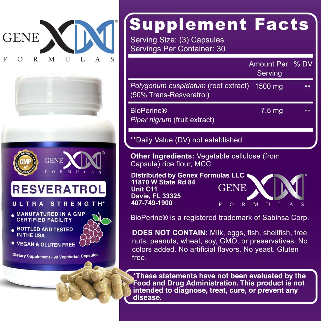 Foto 4 pulgar | Suplemento Genex Resveratrol 1500 Mg Con Bioperine 90 Cápsulas - Venta Internacional.