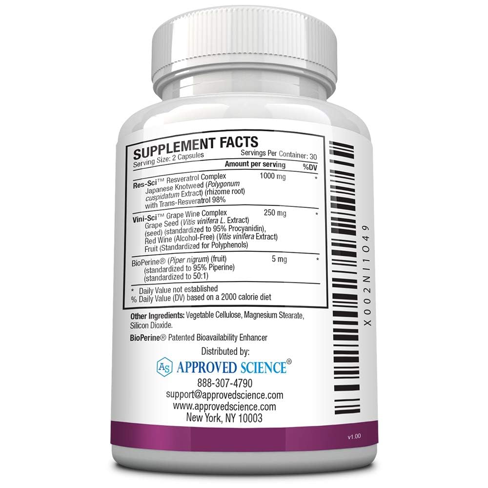 Foto 5 pulgar | Suplemento Approved Science Resveratrol 1000 Mg 380 Cápsulas - Venta Internacional.