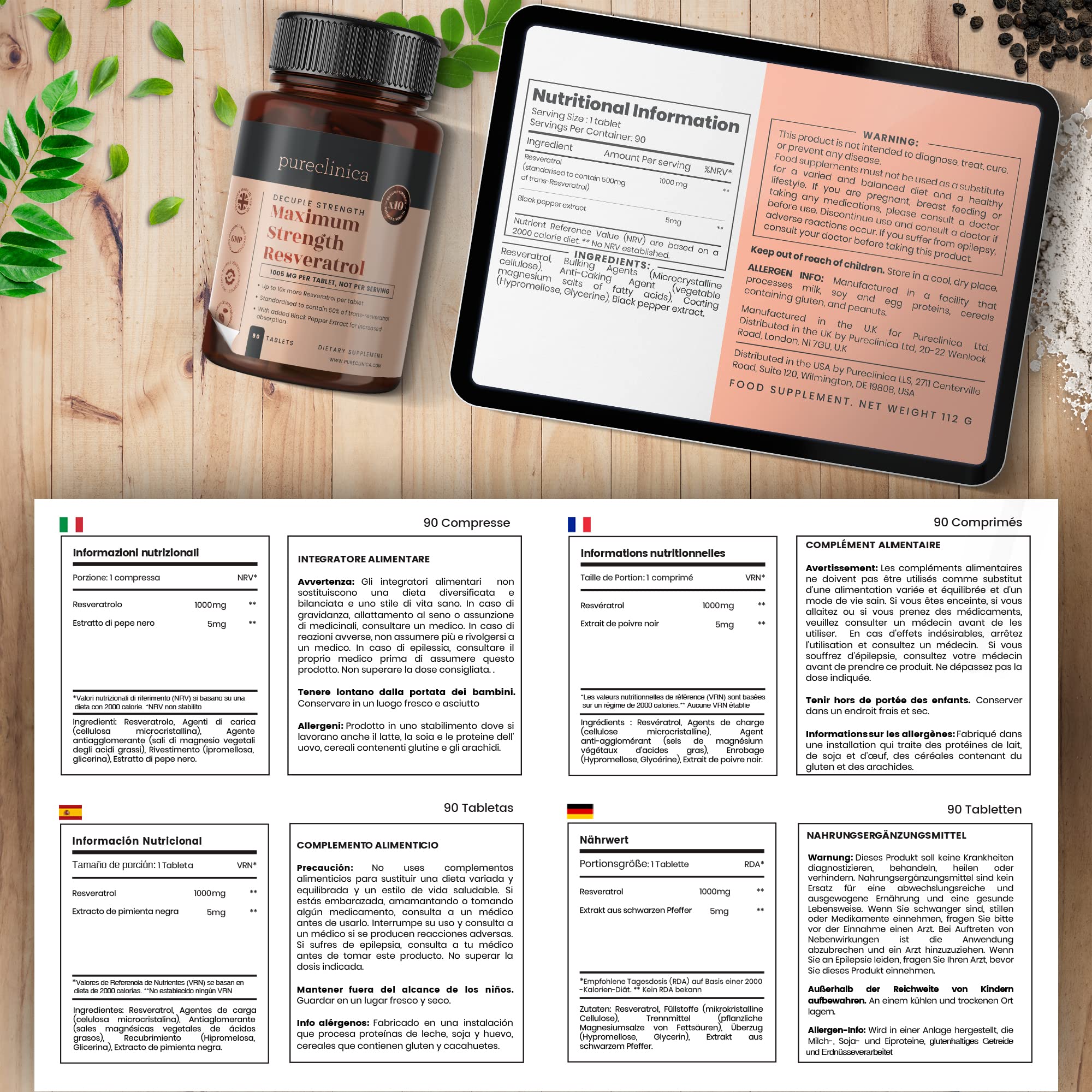 Foto 3 | Suplemento Pureclinica Resveratrol 1000 Mg X 180 Tabletas - Venta Internacional.