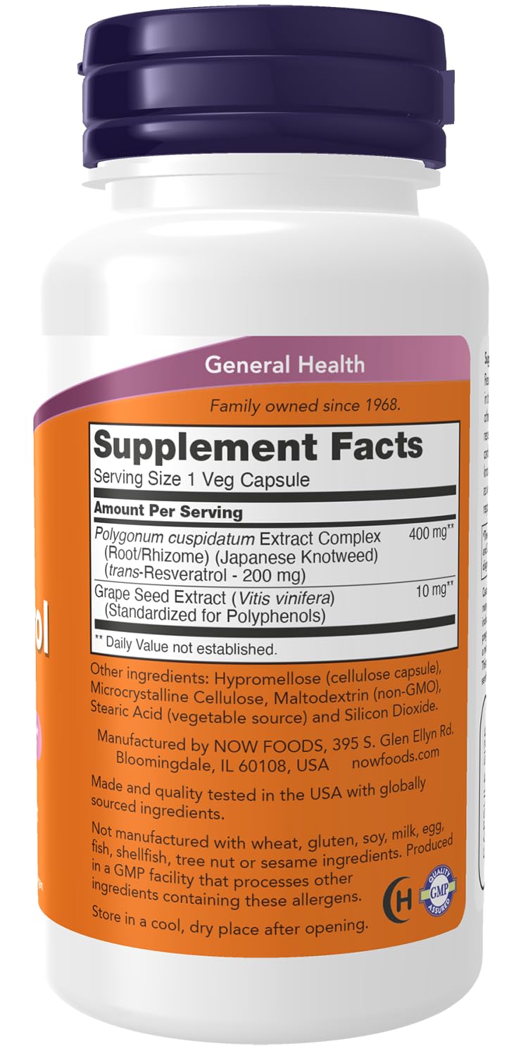 Foto 3 pulgar | Suplemento Now Foods, Resveratrol Natural, 200 Mg, 60 Cápsulas Vegetarianas - Venta Internacional.