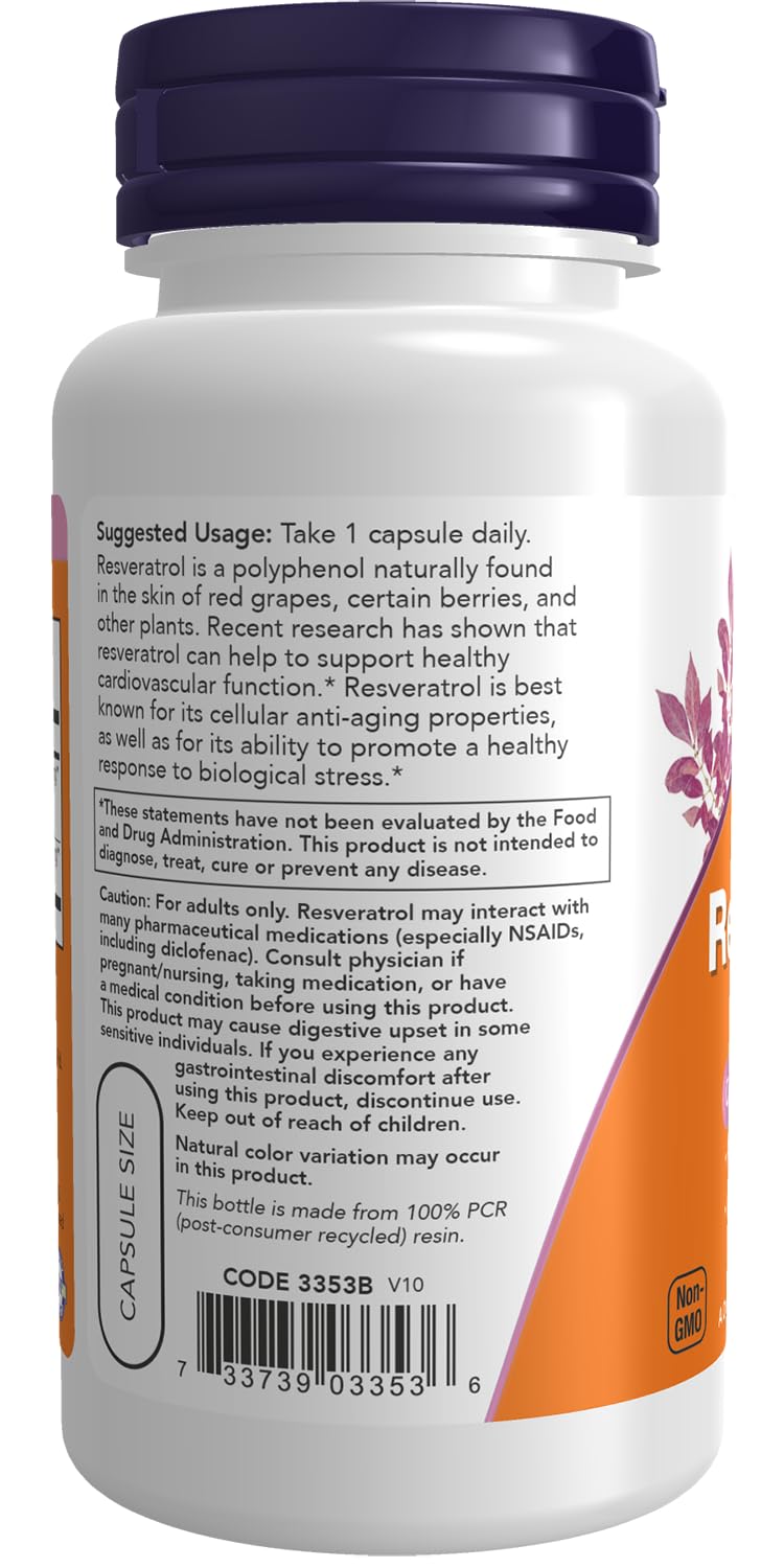 Foto 4 pulgar | Suplemento Now Foods, Resveratrol Natural, 200 Mg, 60 Cápsulas Vegetarianas - Venta Internacional.