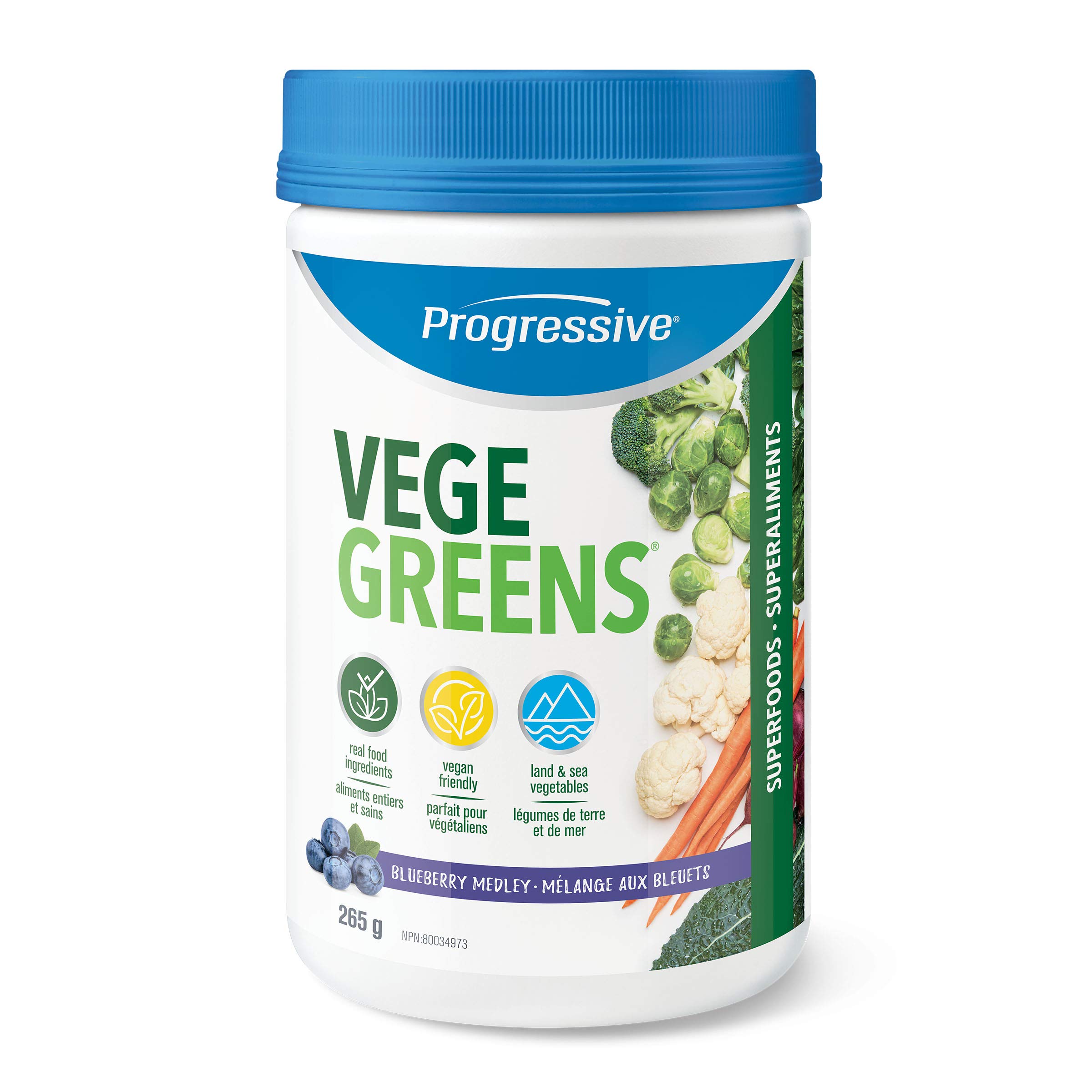 Suplemento Progressive Vegegreens Blueberry Medley 265 G - Venta Internacional.
