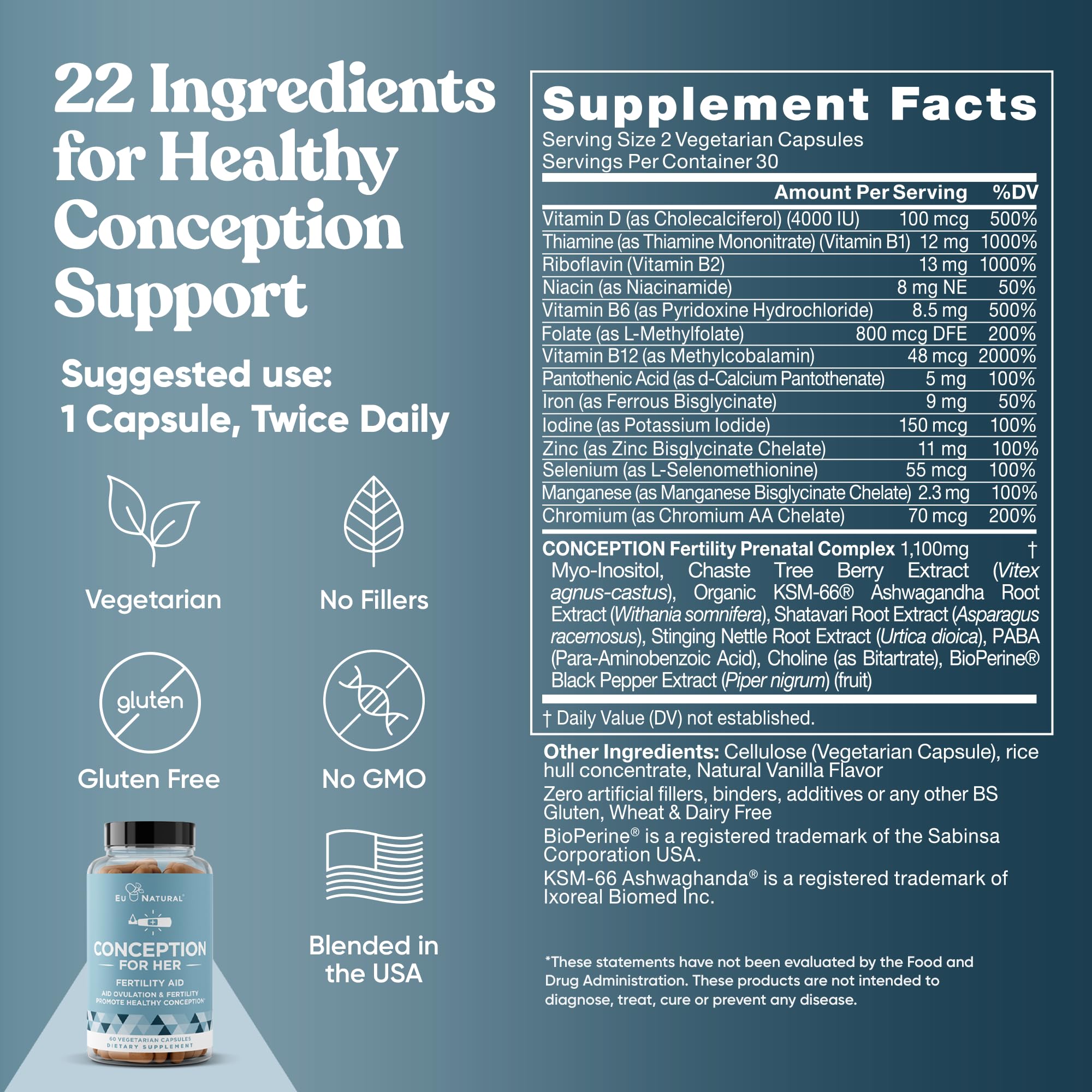 Foto 6 pulgar | Fertility Supplements Eu Natural Conception Women 60 Cápsulas - Venta Internacional.