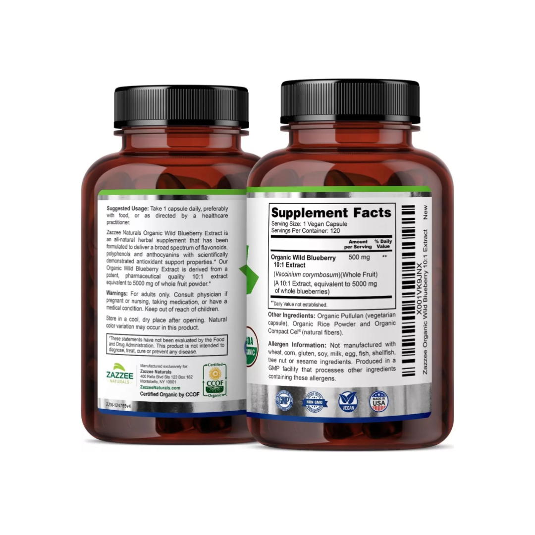 Foto 2 | Zazzee Wild Blueberry Extracto De Arándano Silvestre Antioxidante Salud Ocular 120 Cápsulas