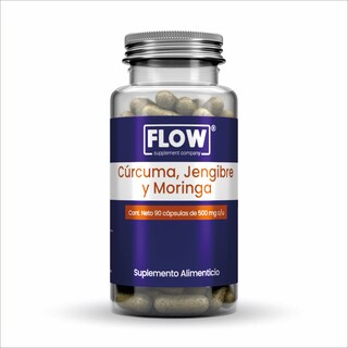 Foto 1 | Flow Vitaminas, Minerales Y Suplementos - Cúrcuma Con Jengibre Y Moringa Con 90 Cápsulas De 500 Mg. Logrado