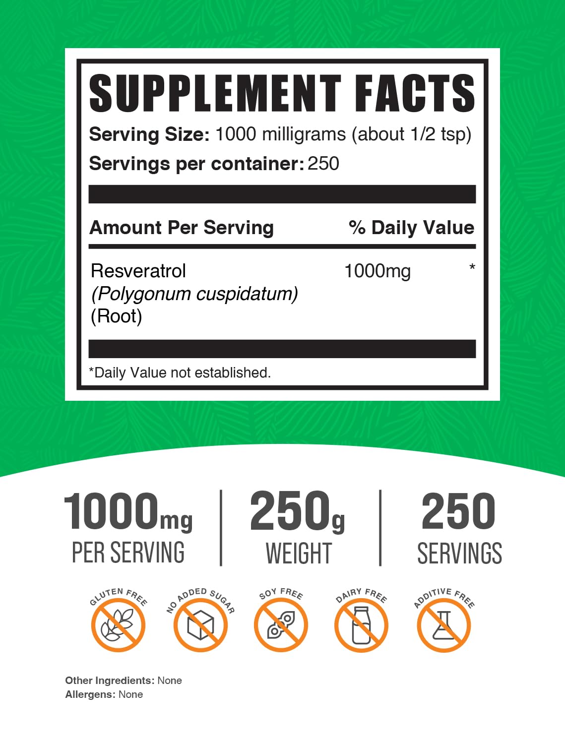 Foto 3 pulgar | Suplemento Bulksupplements.com Resveratrol 1000 Mg 250 G - Venta Internacional.