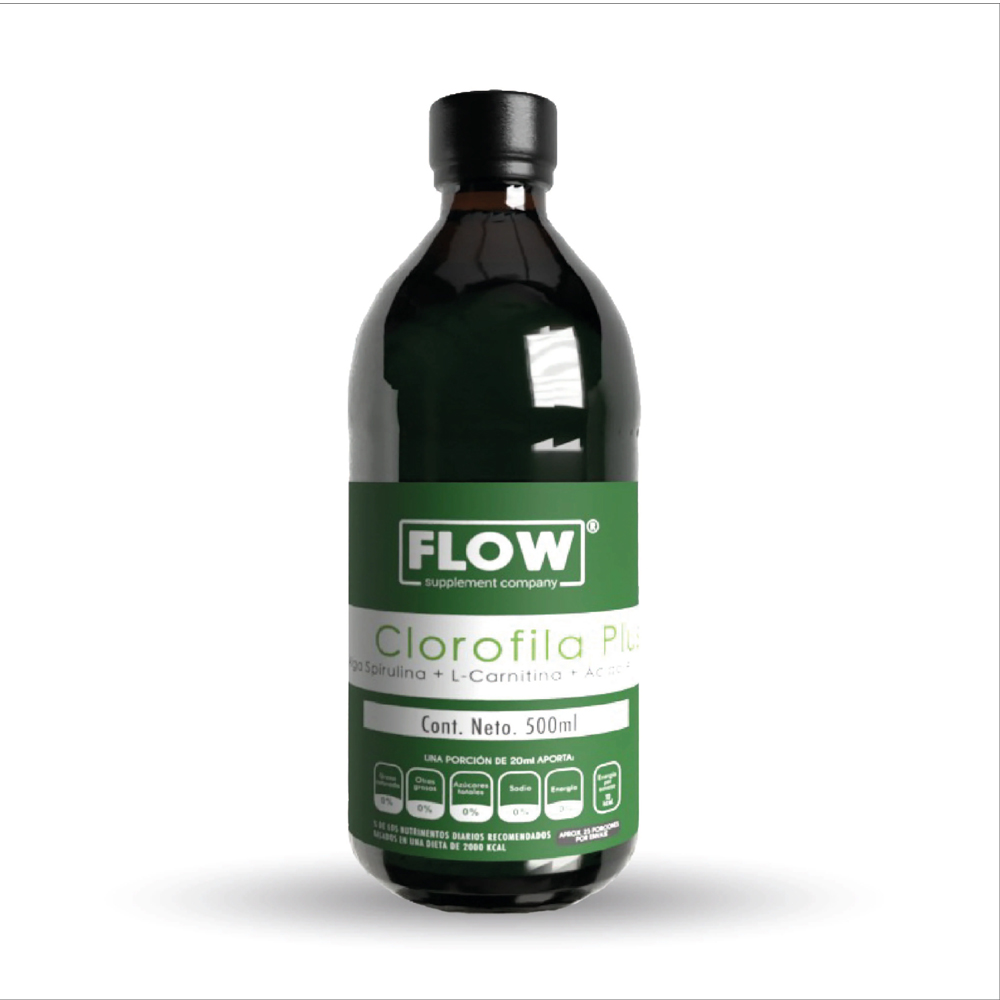 Foto 2 pulgar | Clorofila Líquida Flow Supplement con Alga Spirulina + L-carnitina + Ácido Alfa Lipoico 500 ml
