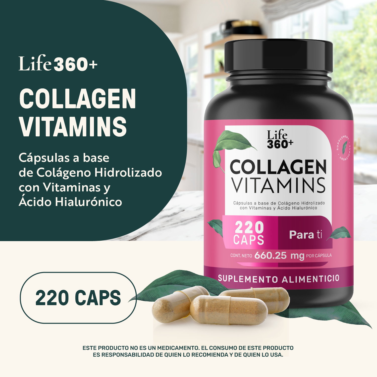 Foto 5 pulgar | Life 360+ Collagen Vitamins 220 Caps Colágeno Y Vitaminas