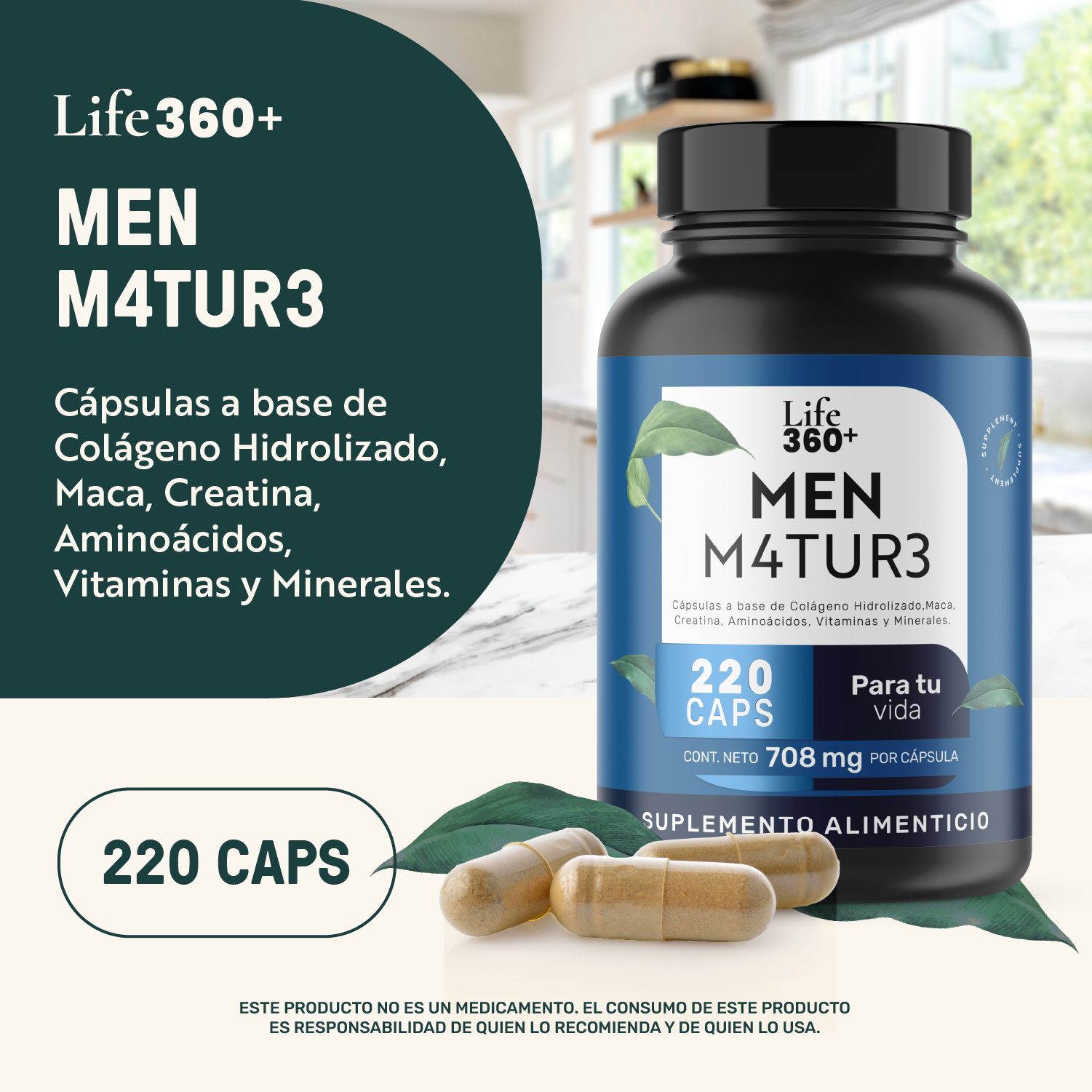 Foto 5 pulgar | Life 360+ Men M4tur3 220 Cap Colágeno Hidrolizado Creatina