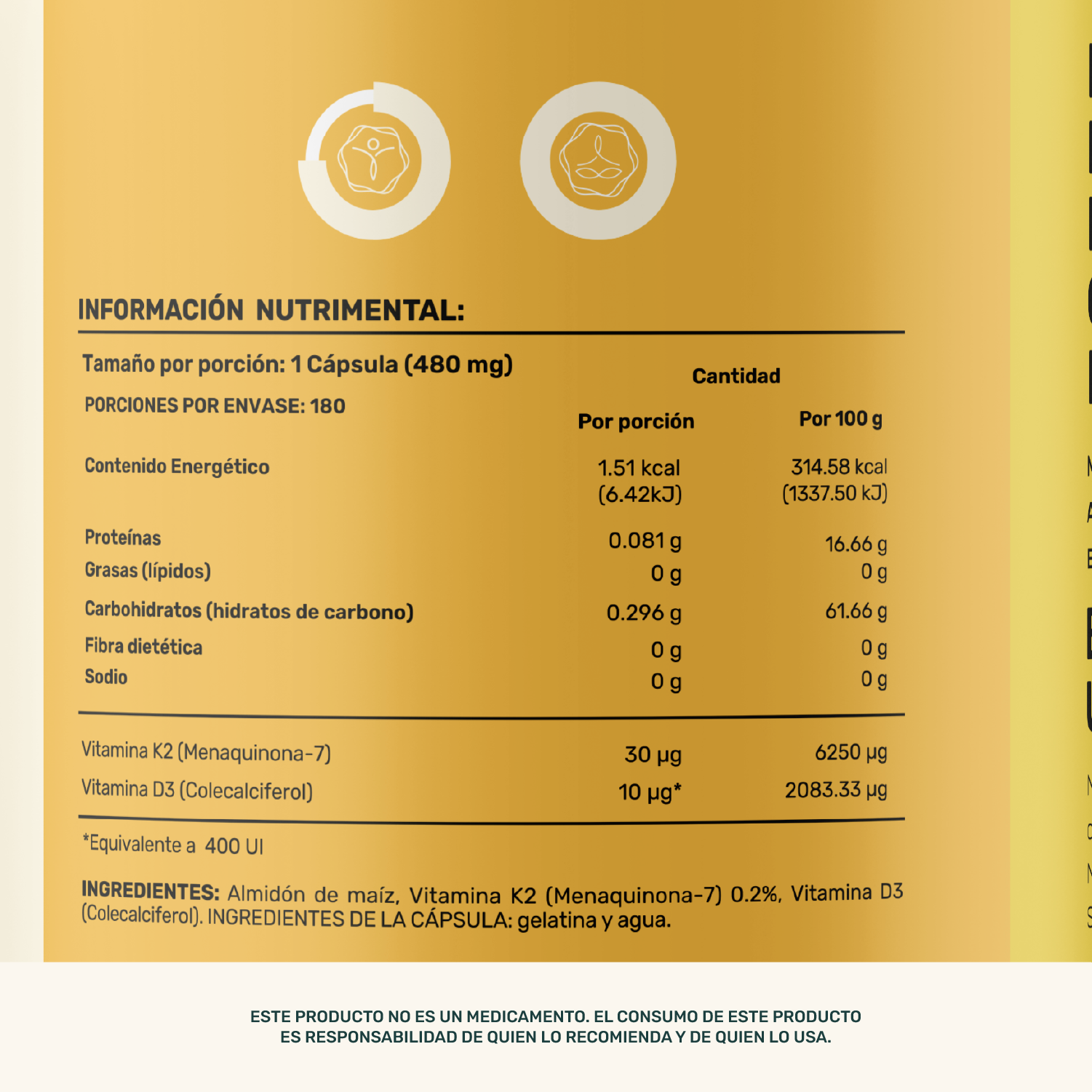 Foto 5 | Life 360+ K2d3 Almidón De Maíz 180 Caps Con Vitamina K2 Y D3