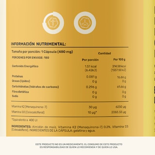 Foto 5 | Life 360+ K2d3 Almidón De Maíz 180 Caps Con Vitamina K2 Y D3