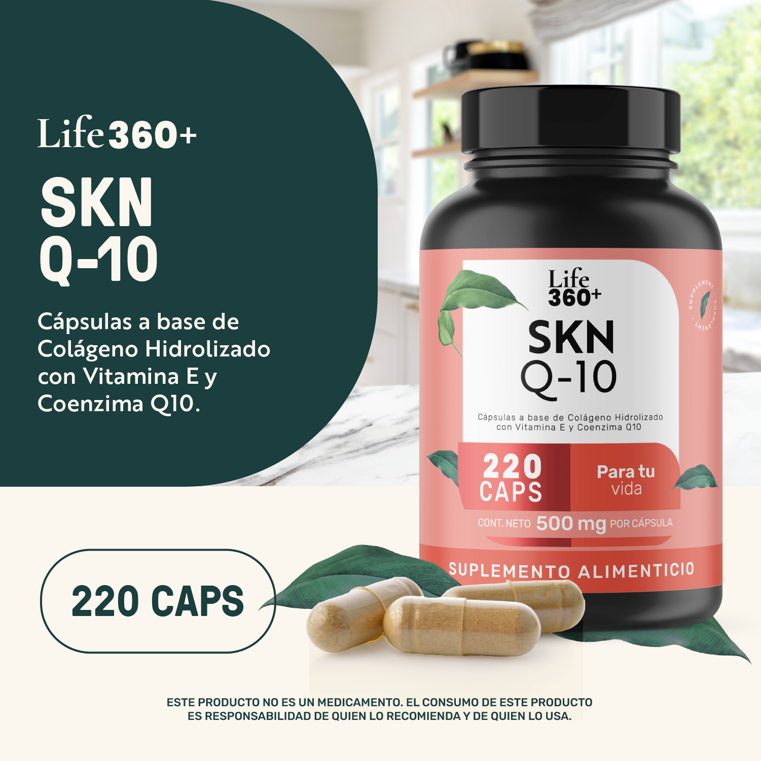 Foto 4 | Life 360+ Skn Q10 220 Caps Colágeno Hidrolizado Coenzima Q10