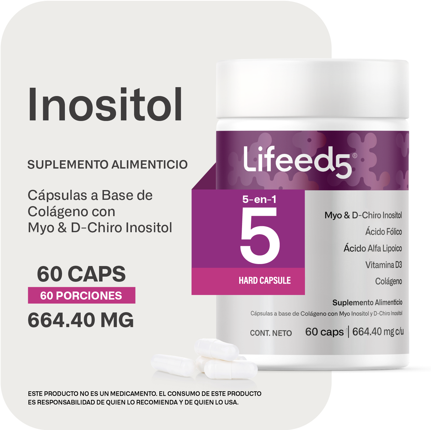 Foto 3 pulgar | Lifeed 5 Inositol 60 Cápsulas Myo Inositol D-chiro