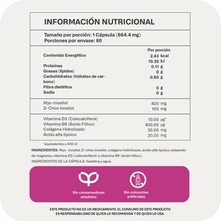 Foto 3 | Lifeed 5 Inositol 60 Cápsulas Myo Inositol D-chiro