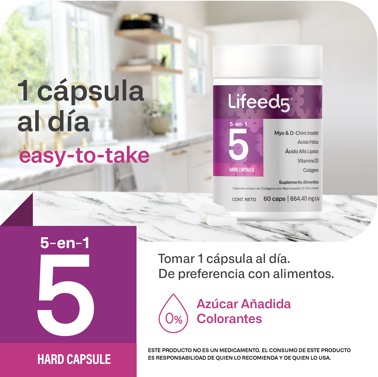 Foto 5 pulgar | Lifeed 5 Inositol 60 Cápsulas Myo Inositol D-chiro